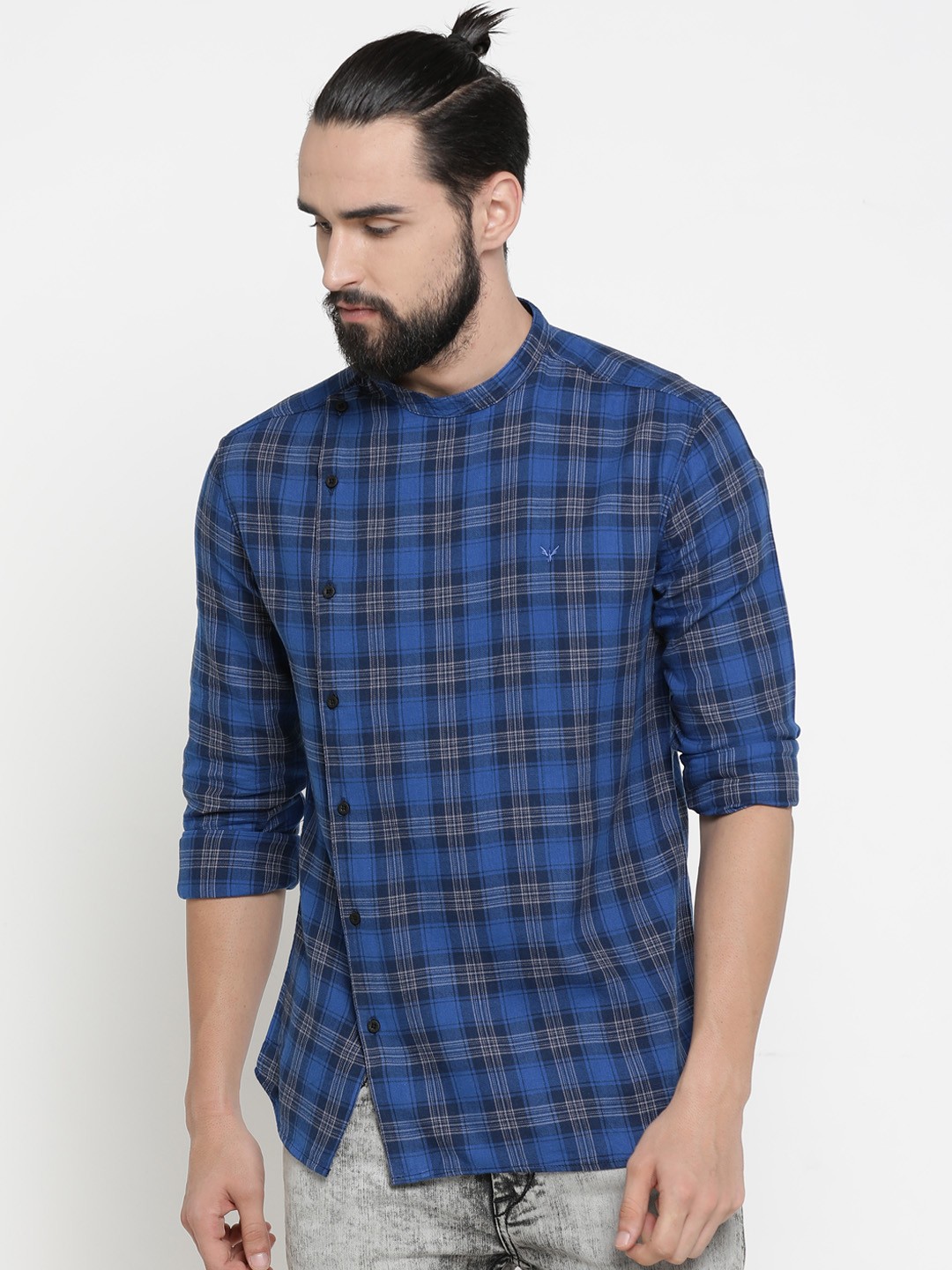 

SHOWOFF Men Blue & Off-White Checked Straight Kurta