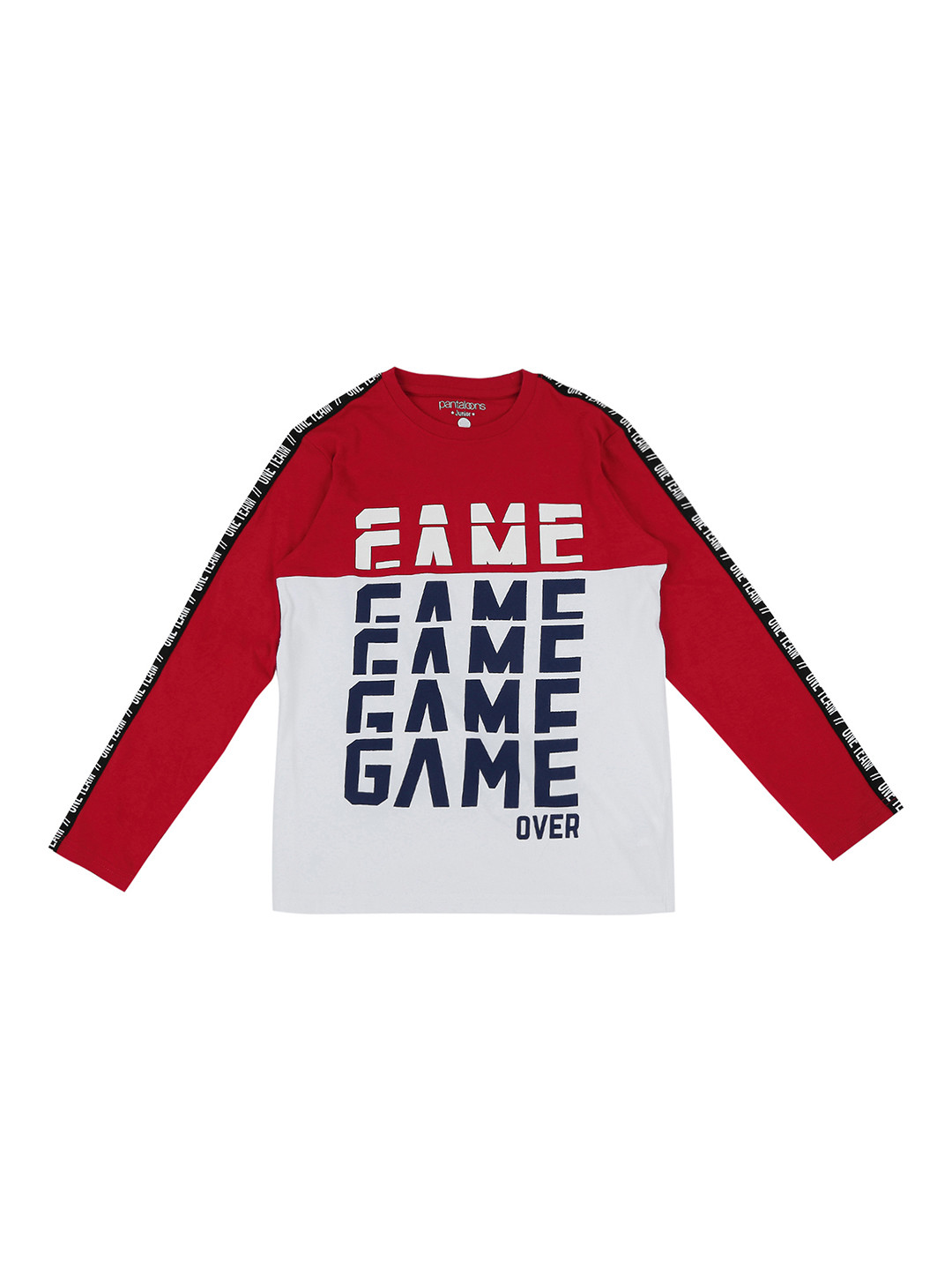 

Pantaloons Junior Boys Red Printed Round Neck Pure Cotton T-shirt