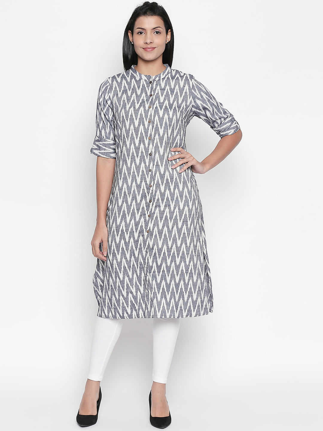 

RANGMANCH BY PANTALOONS Women Blue & White Printed Straight Kurta