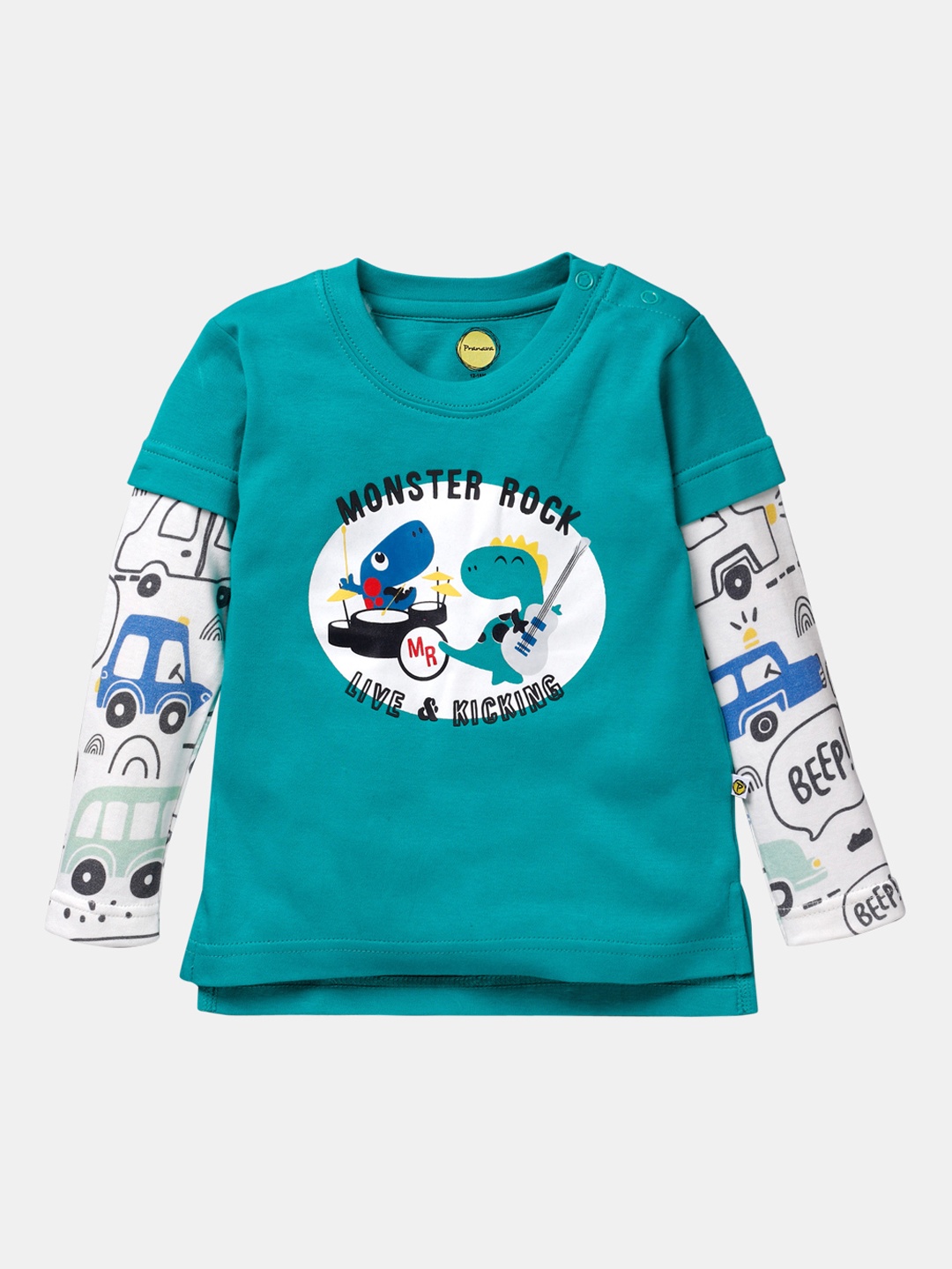 

Pranava Boys Green White Printed Round Neck Organic Cotton T-shirt