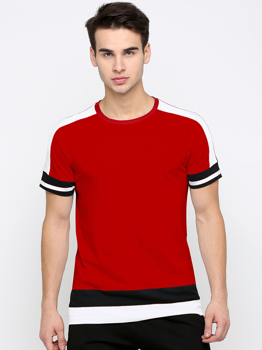 

Maniac Men Red Colourblocked Round Neck Pure Cotton T-shirt