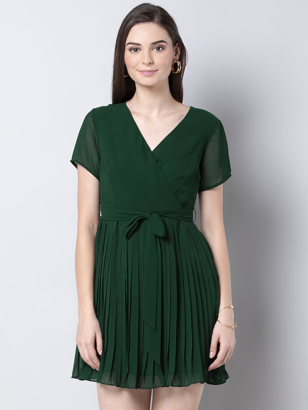 

FabAlley Women Green Solid Wrap Dress