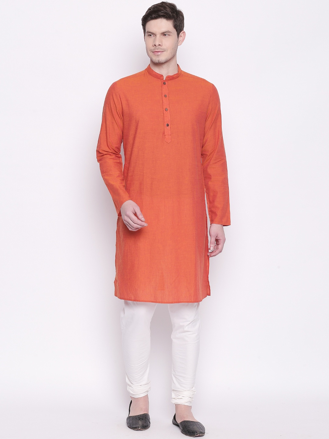 

indus route by Pantaloons Men Orange Solid Straight Kurta