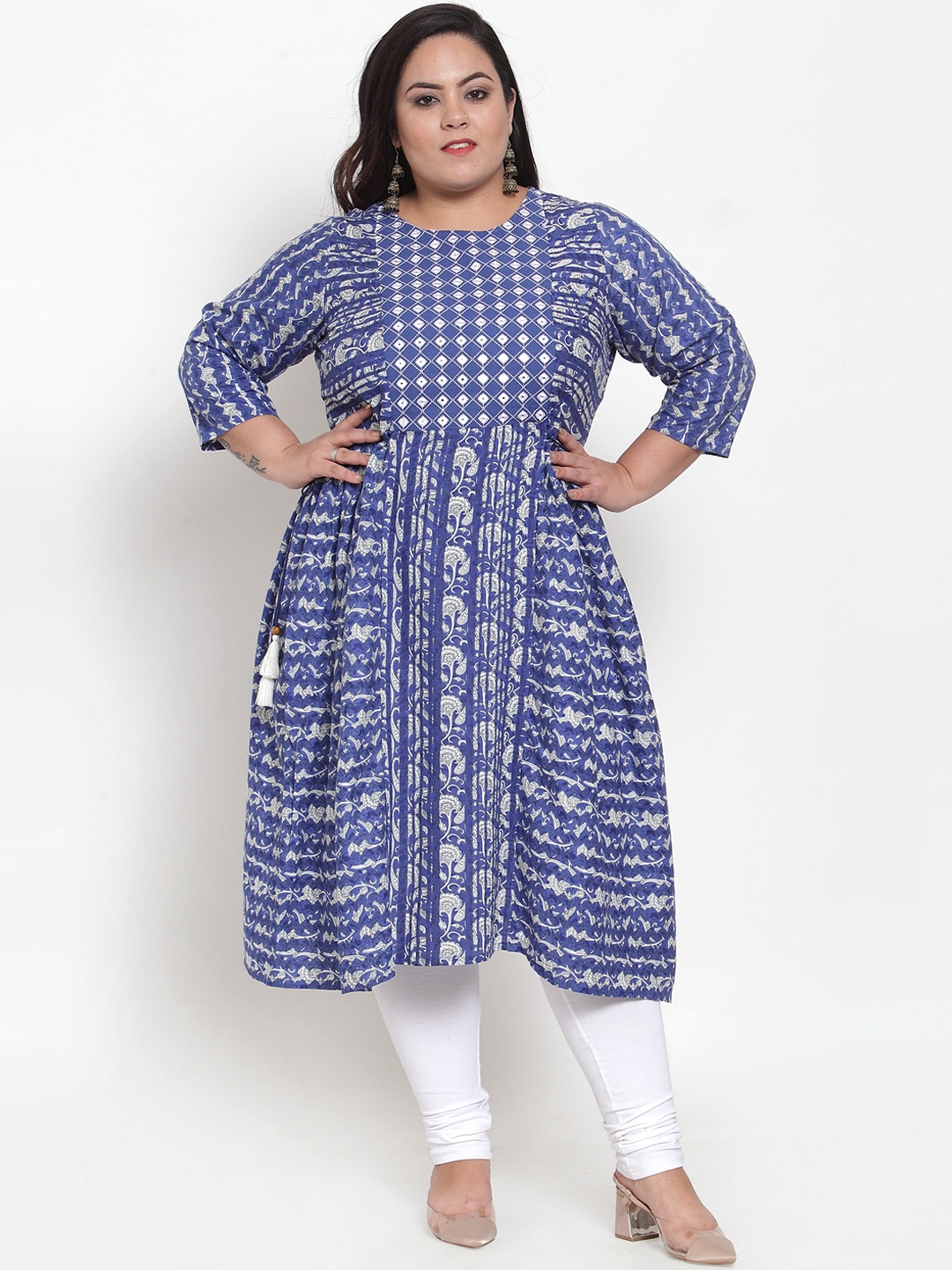 

plusS Women Blue & White Printed A-Line Kurta