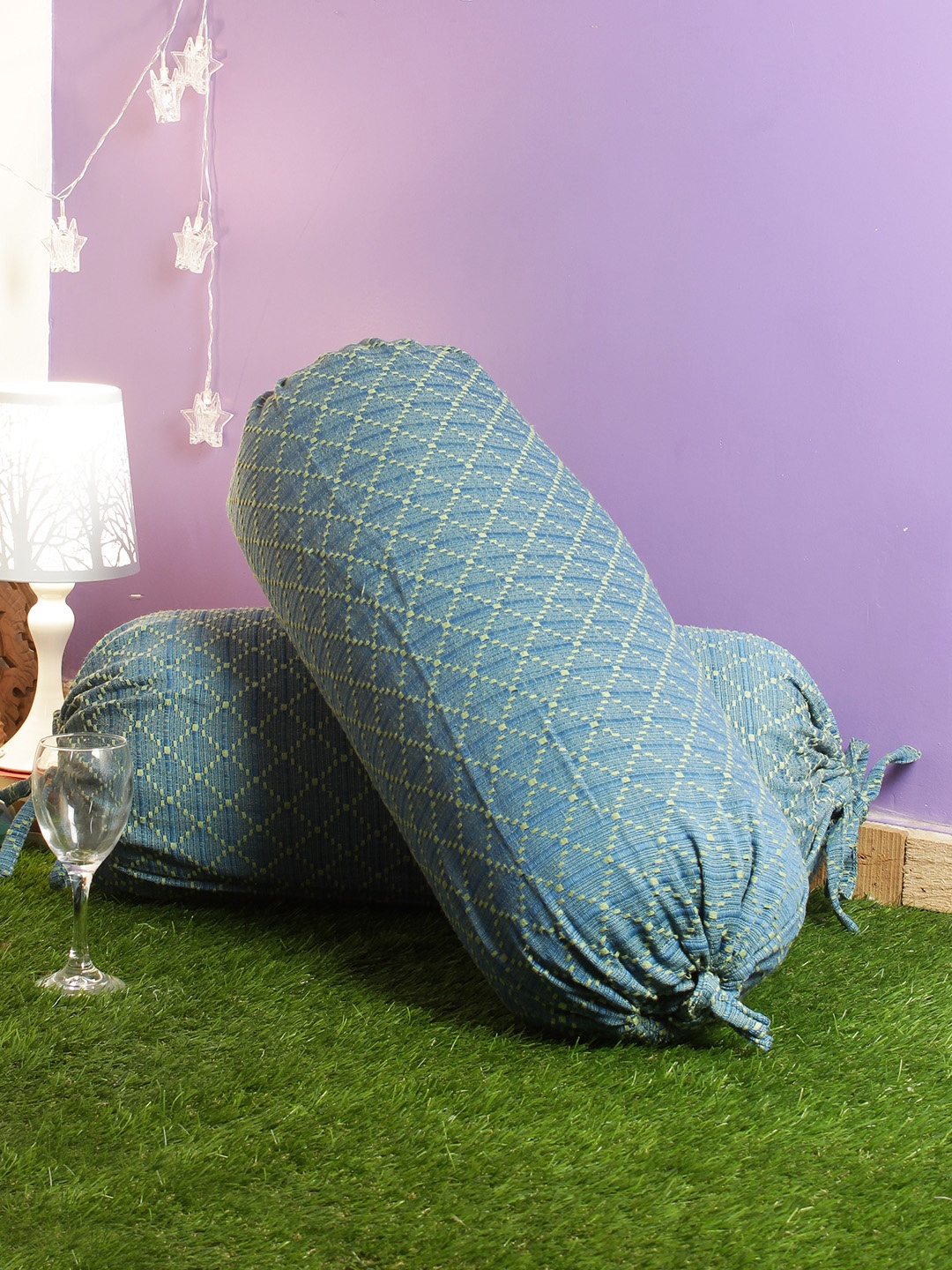 

Soumya Set of 2 Blue & Green Embroidered Bolster Covers