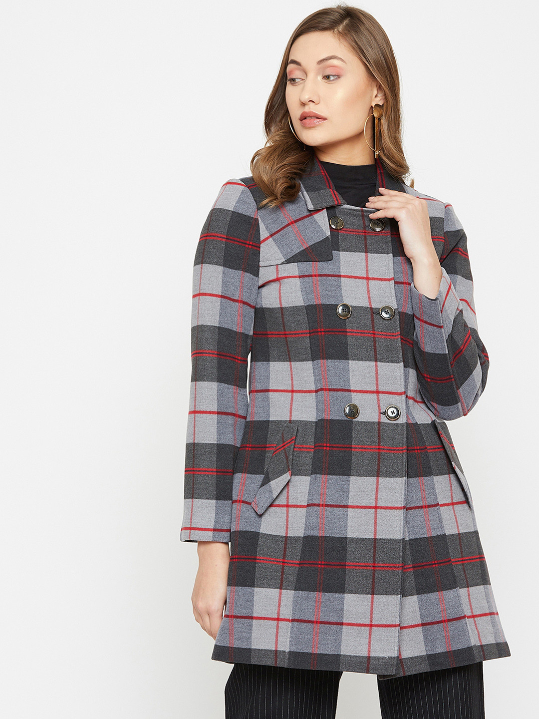 

Carlton London Women Grey Checked Tailored Jacket