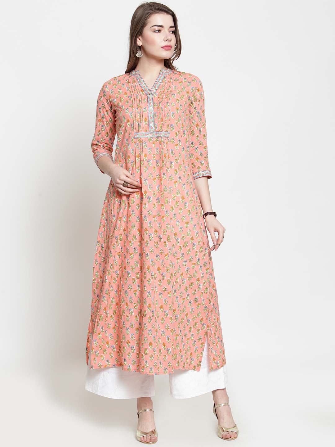 

Varanga Women Peach-Coloured & White Printed Kurta with Palazzos