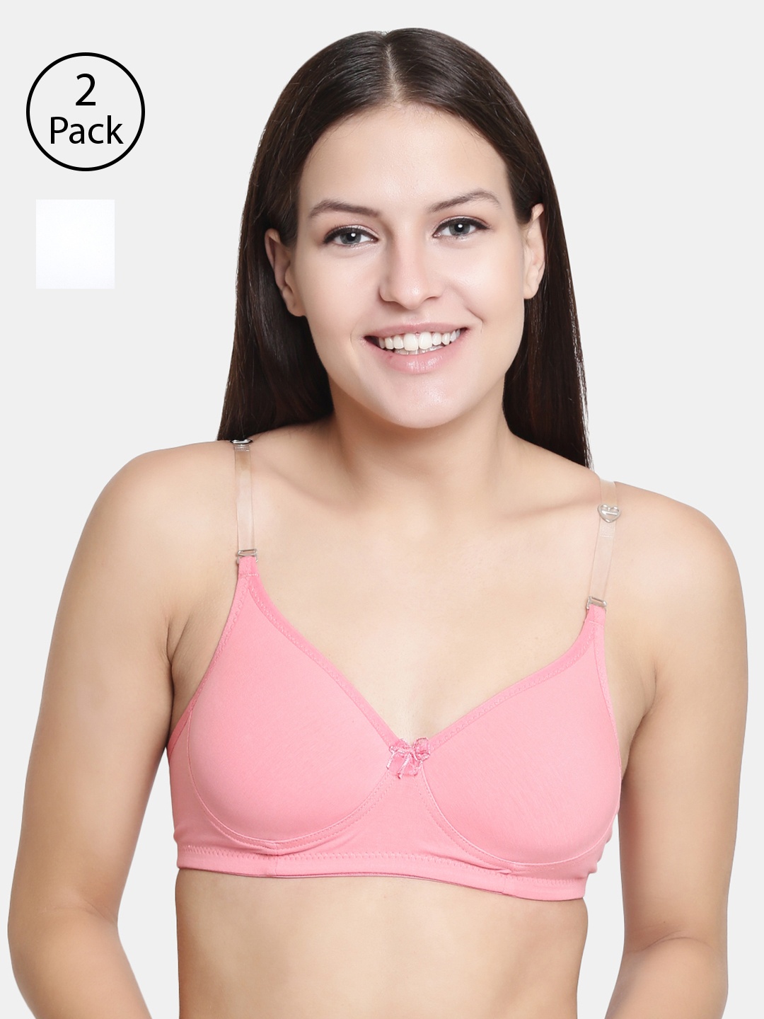 

Floret Women Pack of 2 Solid Non-Wired Lightly Padded T-shirt Bras F20560, Pink