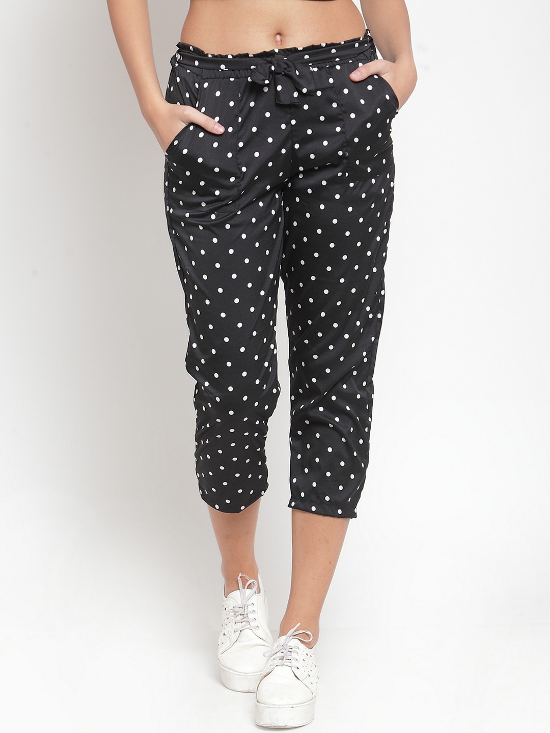 

J Style Women Black Smart Slim Fit Printed Peg Trousers