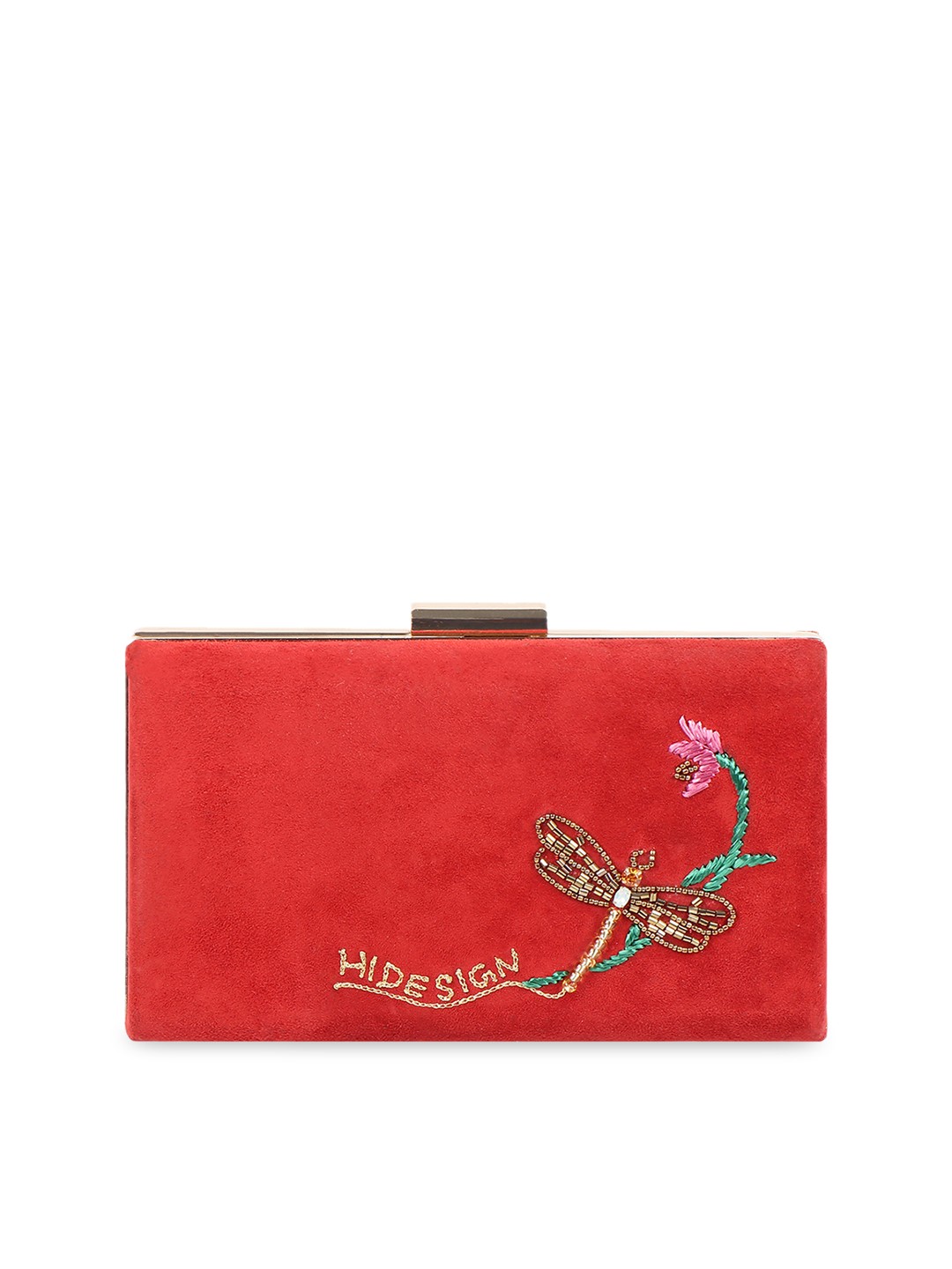 

Hidesign Red Solid Embroidered Clutch