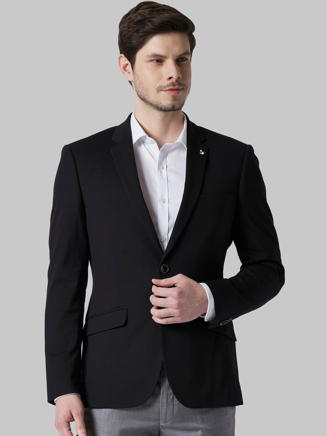 

Park Avenue Men Black Solid Single Breasted Formal Blazer