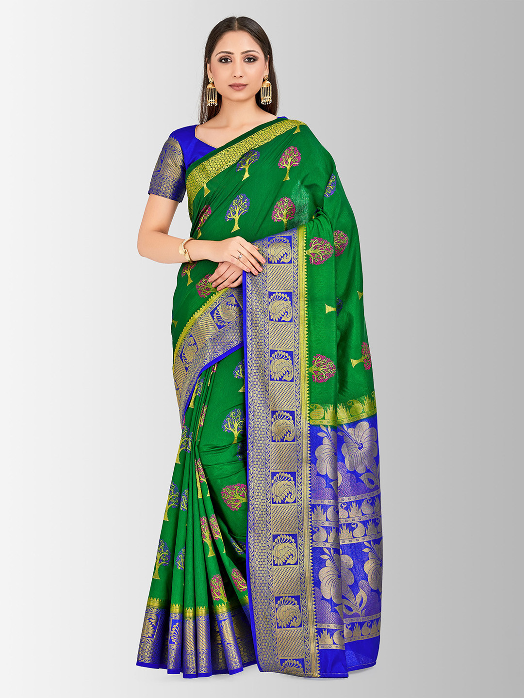 

MIMOSA Green & Blue Art Silk Embellished Paithani Saree