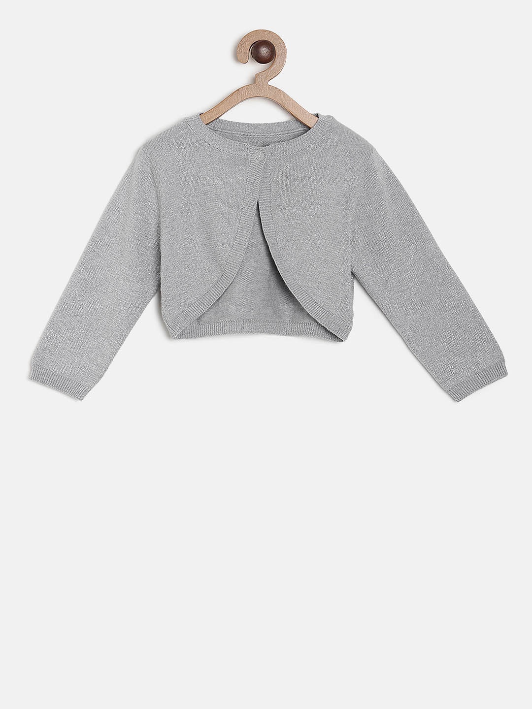 MINI KLUB Girls Silver-Toned & Grey Solid Crop Open Front Shrug