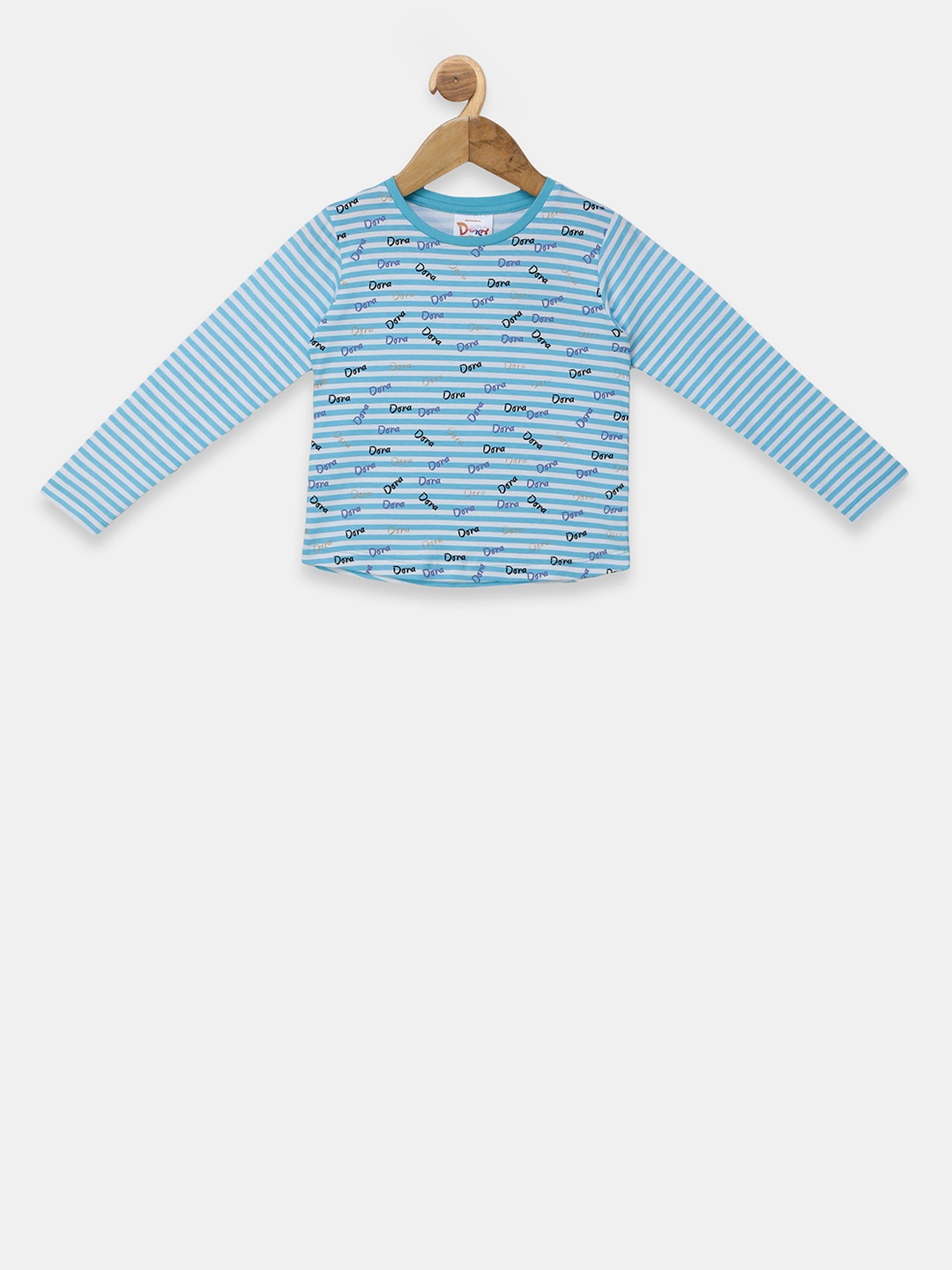 

toothless Girls Blue White Striped Round Neck Pure Cotton T-shirt