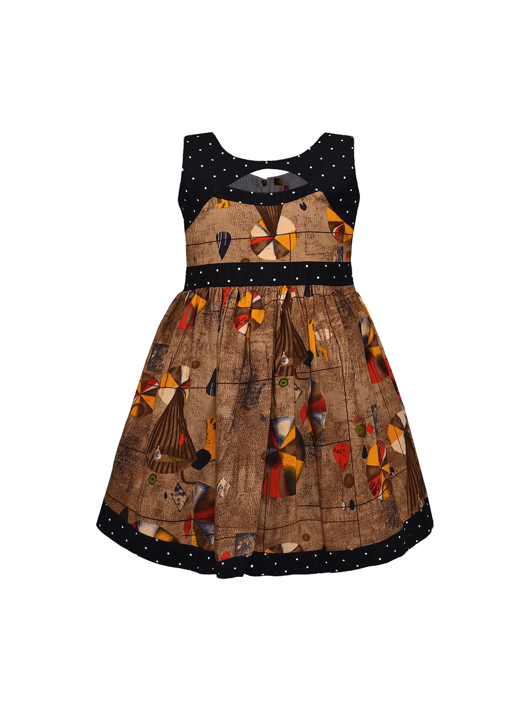 

Wish Karo Girls Brown & Black Printed Fit and Flare Dress