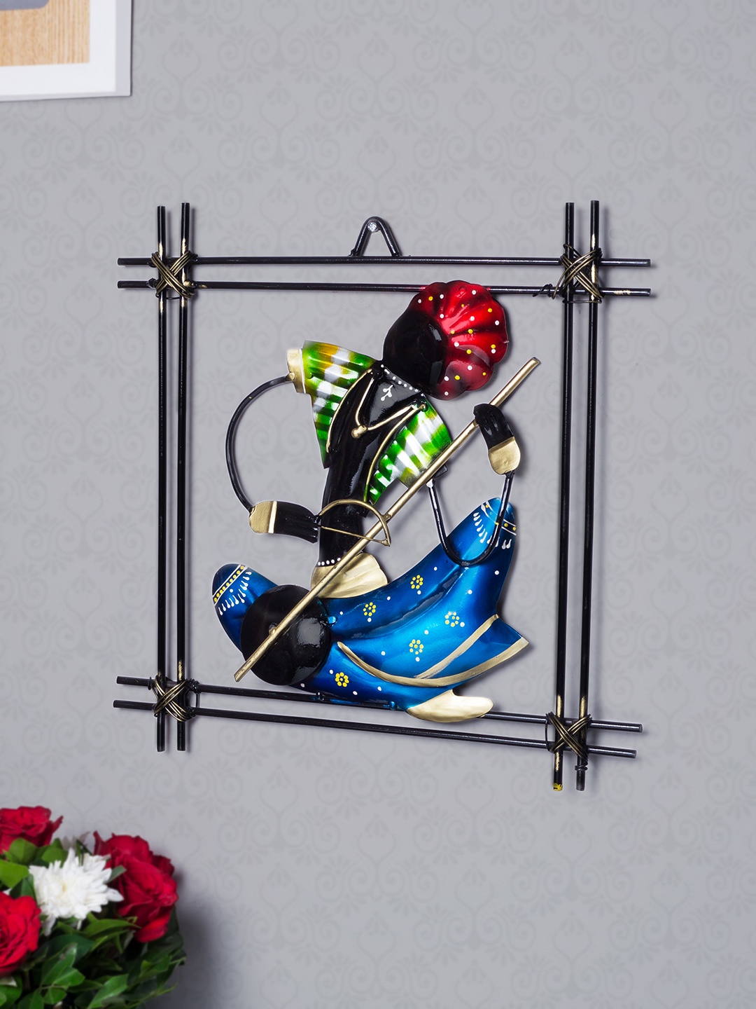 

Golden Peacock Blue & Black Handcrafted Wall Hanging Musician Frame Showpiece