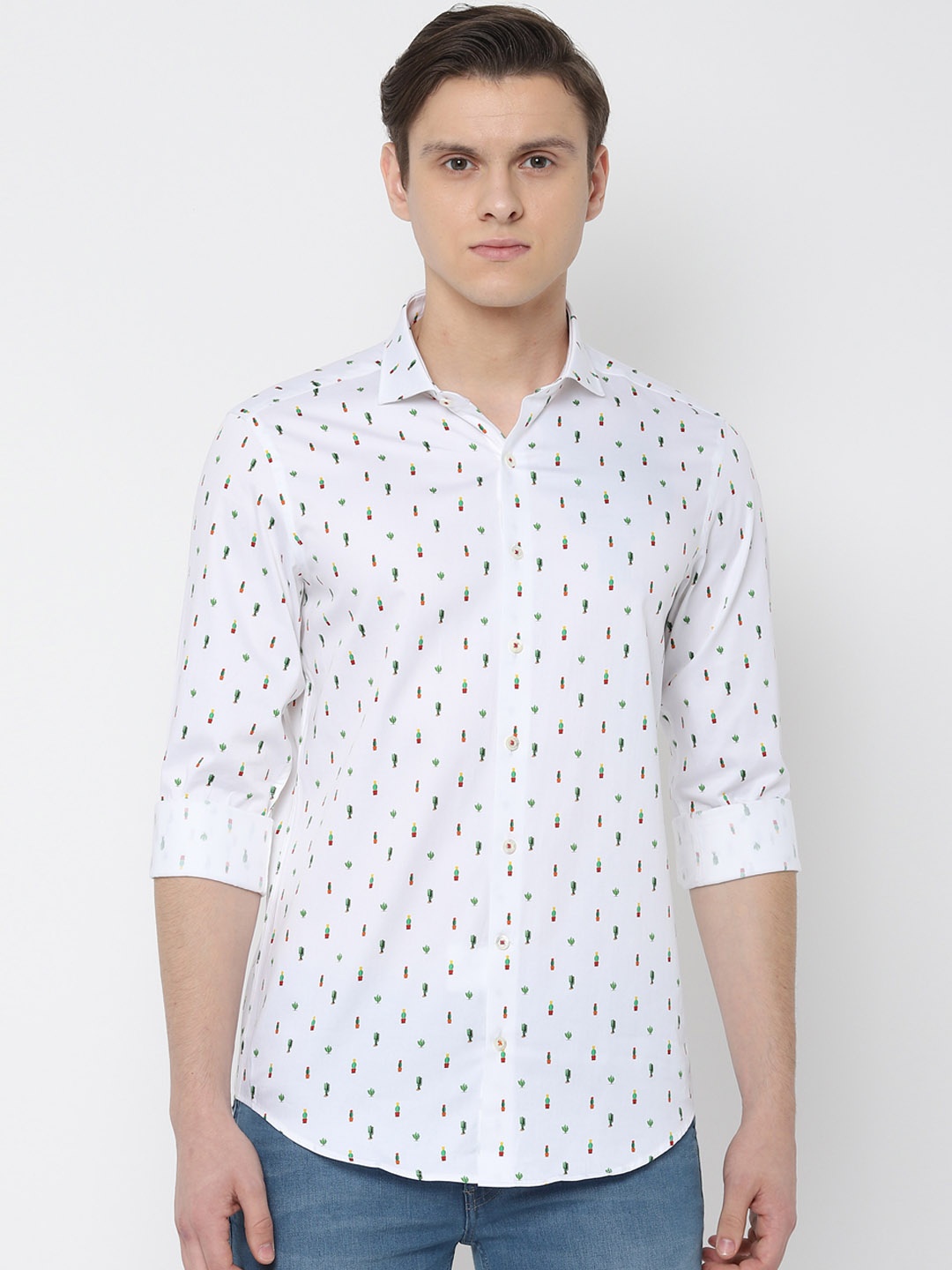 

SIMON CARTER LONDON Men White Slim Fit Printed Casual Shirt