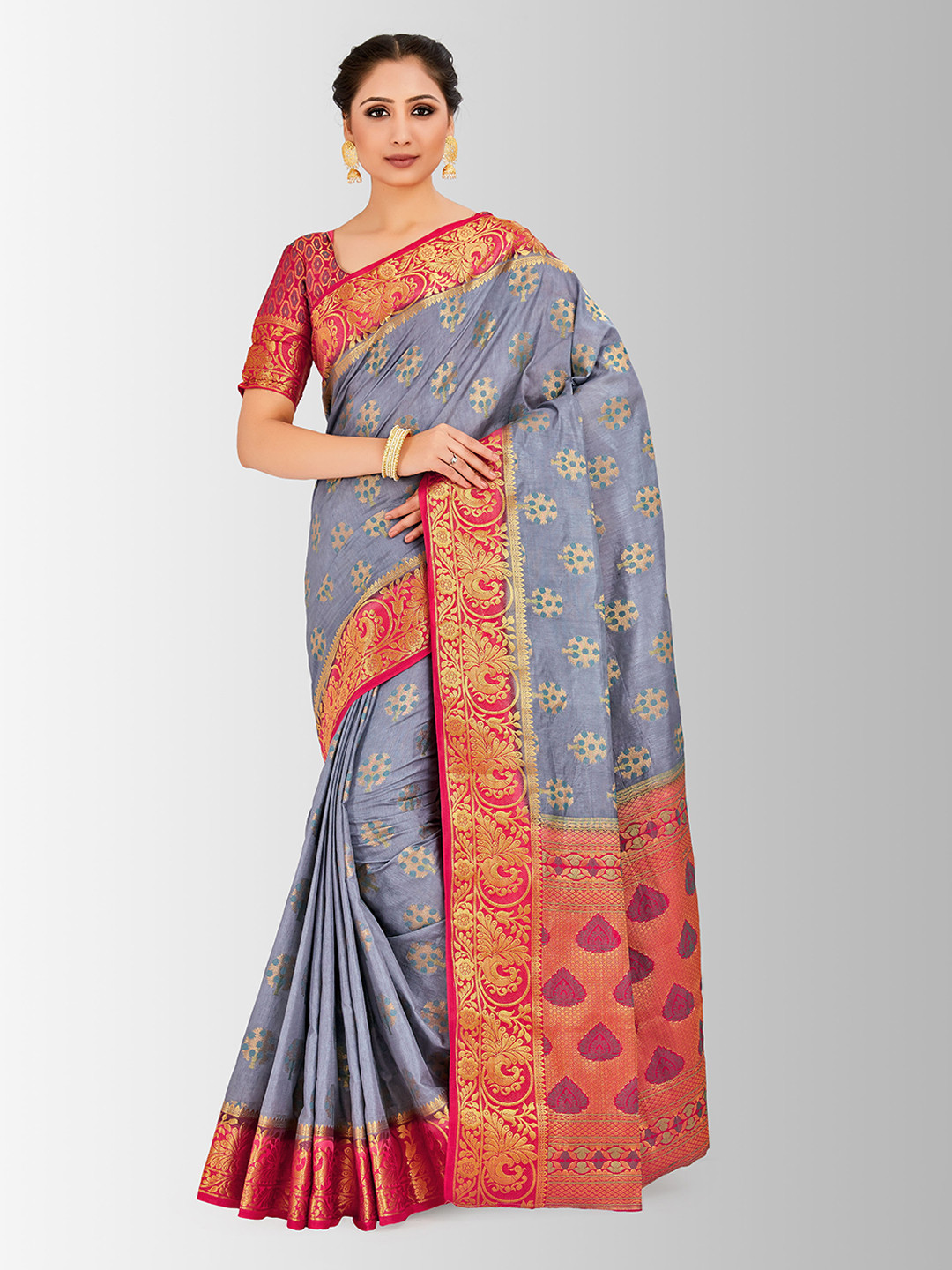 

MIMOSA Blue Art Silk Printed Paithani Saree