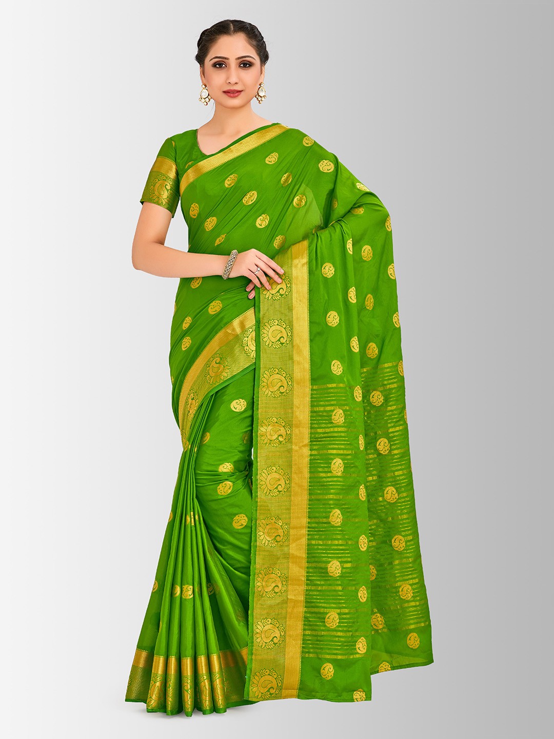 

MIMOSA Green Poly Crepe Woven Design Mysore Silk Saree