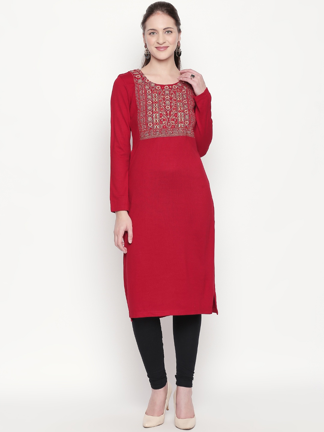 

RANGMANCH BY PANTALOONS Women Red Yoke Design Straight Kurta