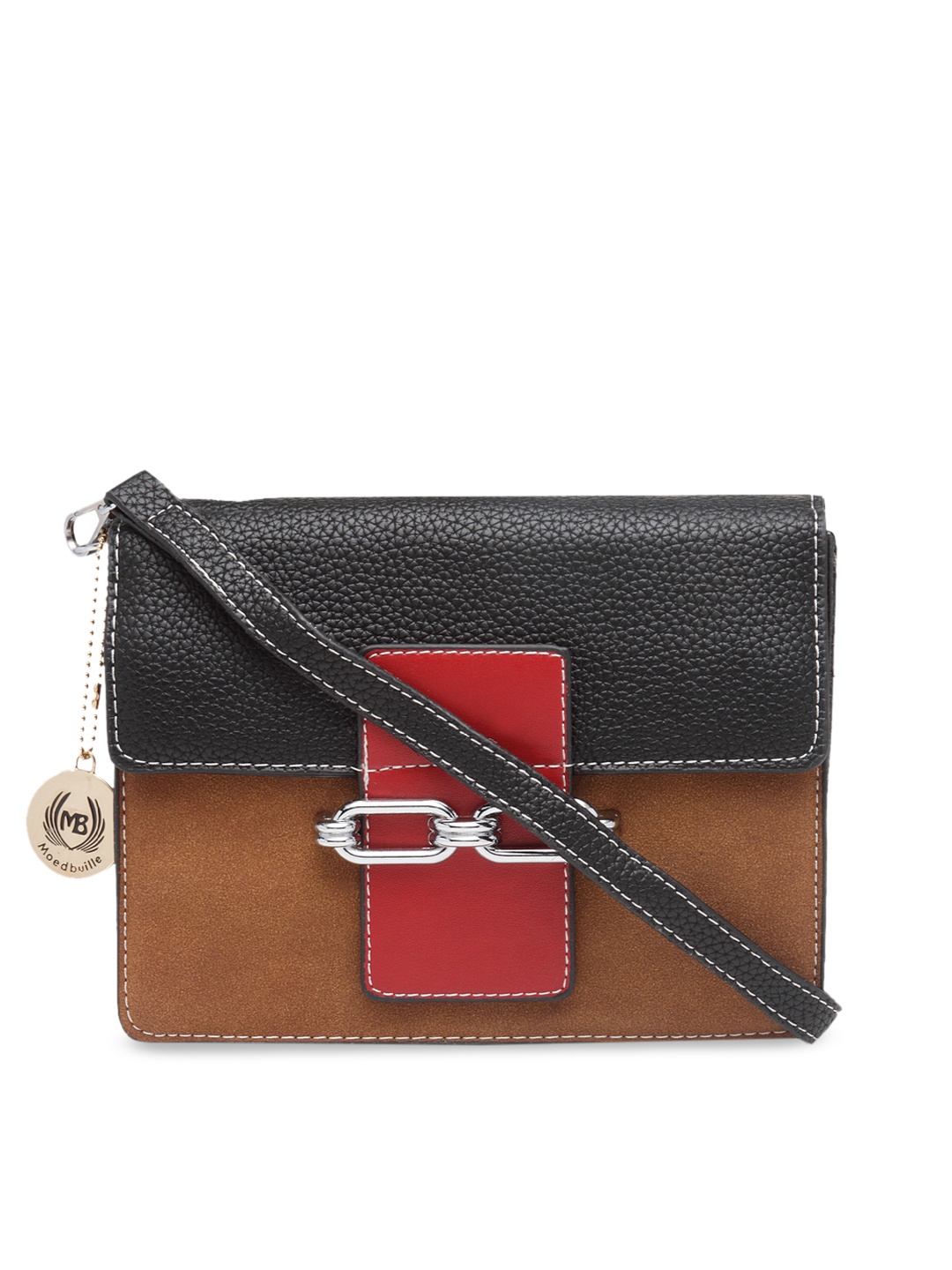 

Moedbuille Tan Brown & Black Colourblocked Sling Bag