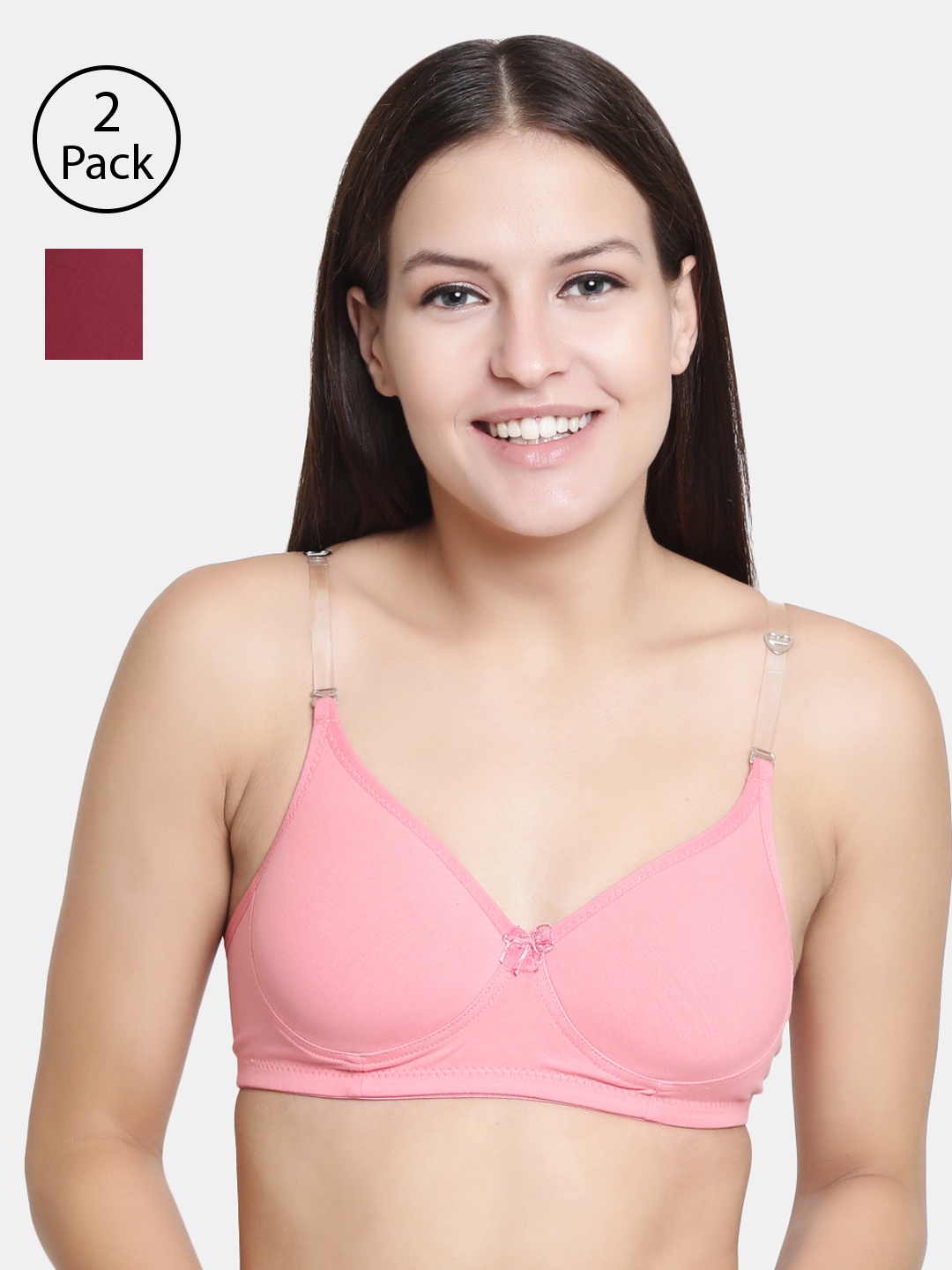 

Floret Pink & Maroon Solid Non-Wired Lightly Padded T-shirt Bras F20560