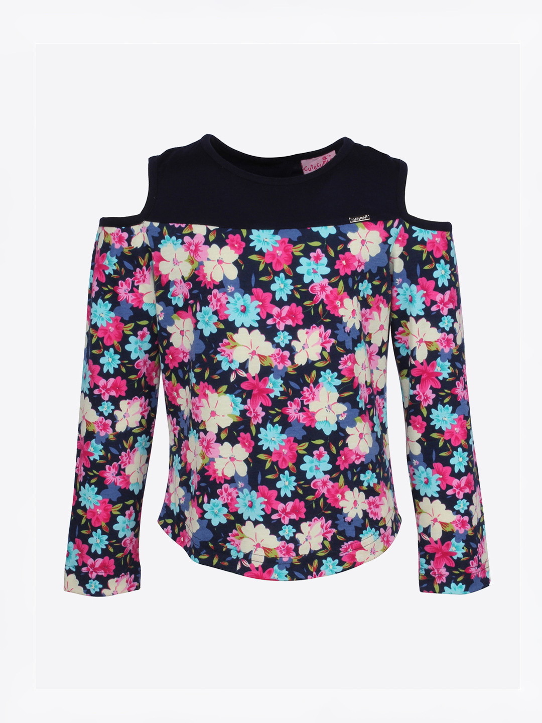 

CUTECUMBER Girls Navy Blue & Pink Floral Print Winter Top