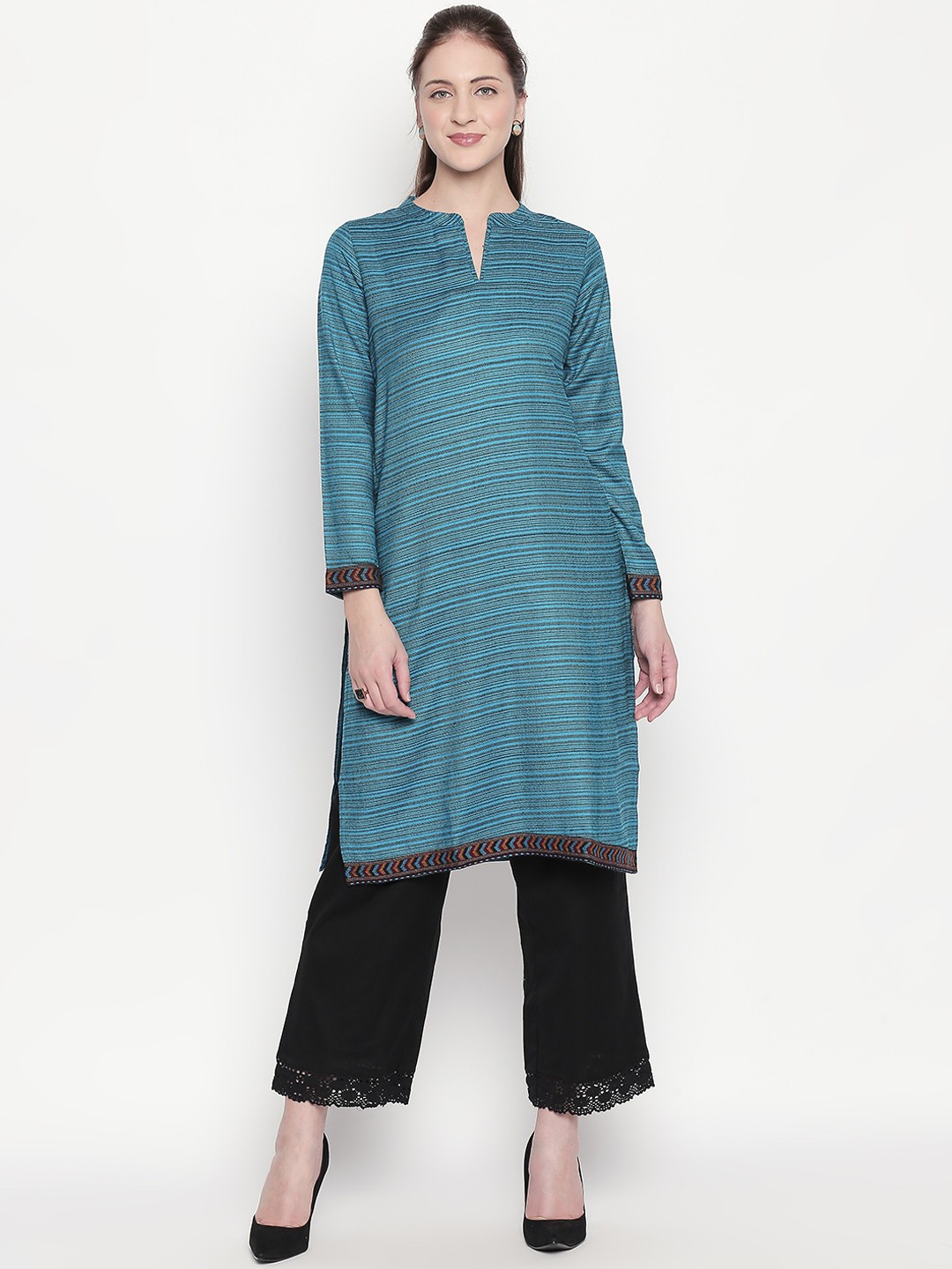 

RANGMANCH BY PANTALOONS Women Blue Woven Design Straight Kurta