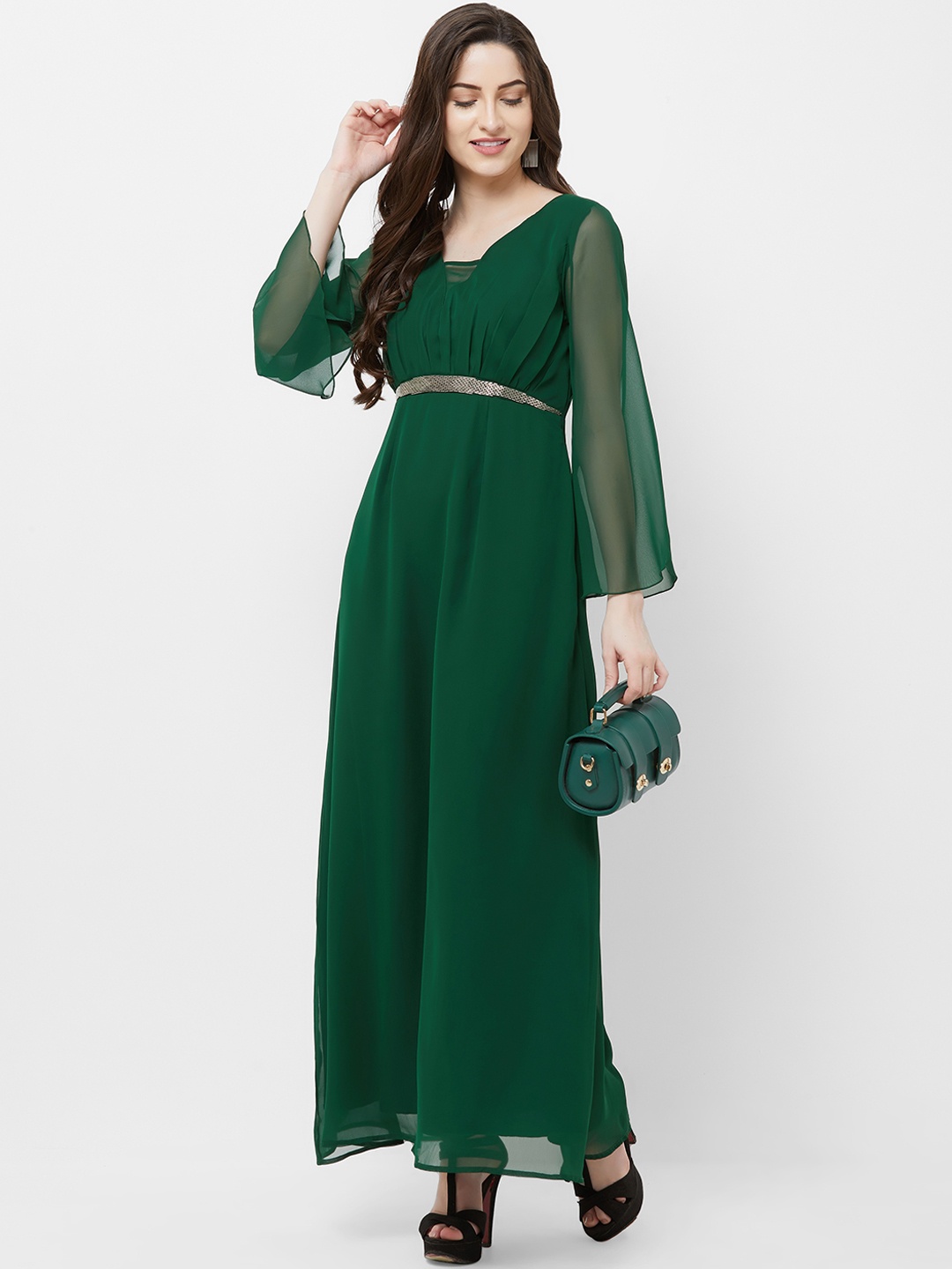 

MISH Women Green Solid Georgette Maxi Dress