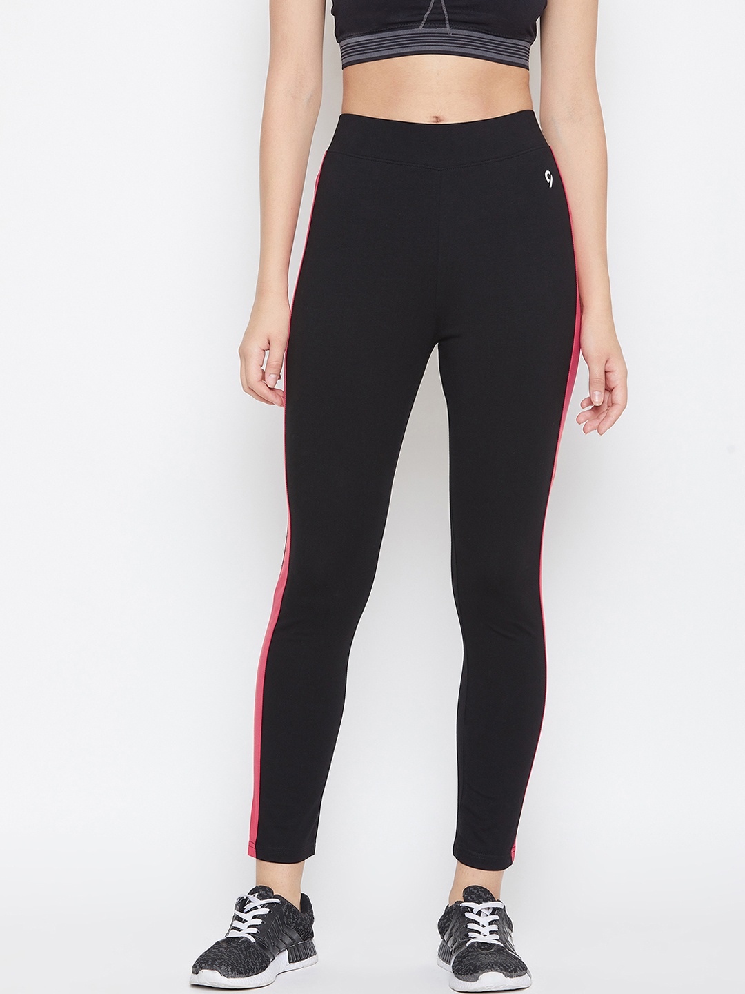C9 AIRWEAR Women Black & Pink High-Waist Moisture Wicking Yoga Track Pants