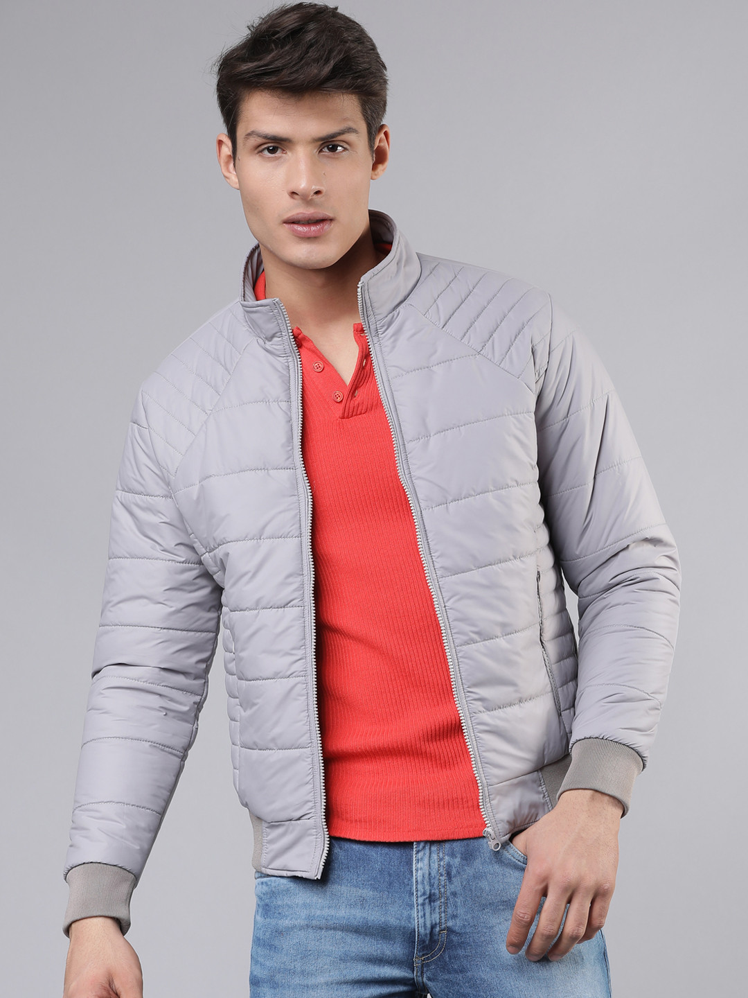 

HIGHLANDER Men Grey Solid Padded Jacket