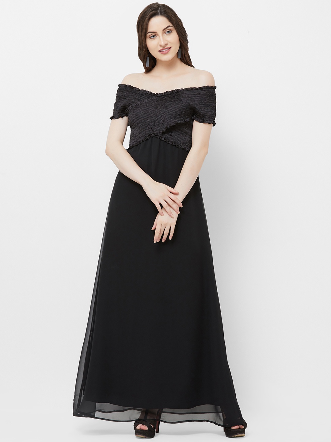 

MISH Women Black Solid Georgette Maxi Dress