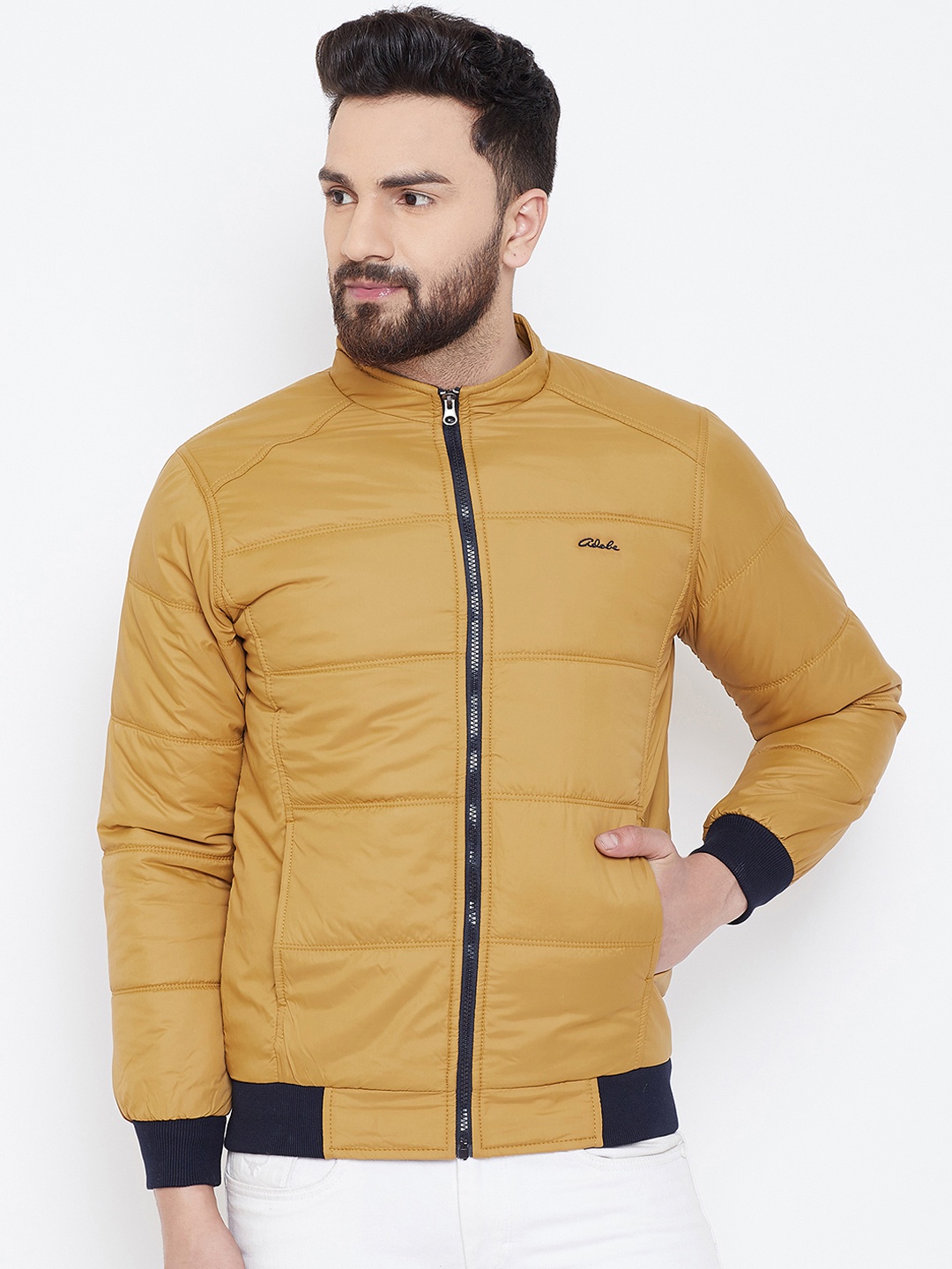 

Adobe Men Mustard Yellow Solid Padded Jacket