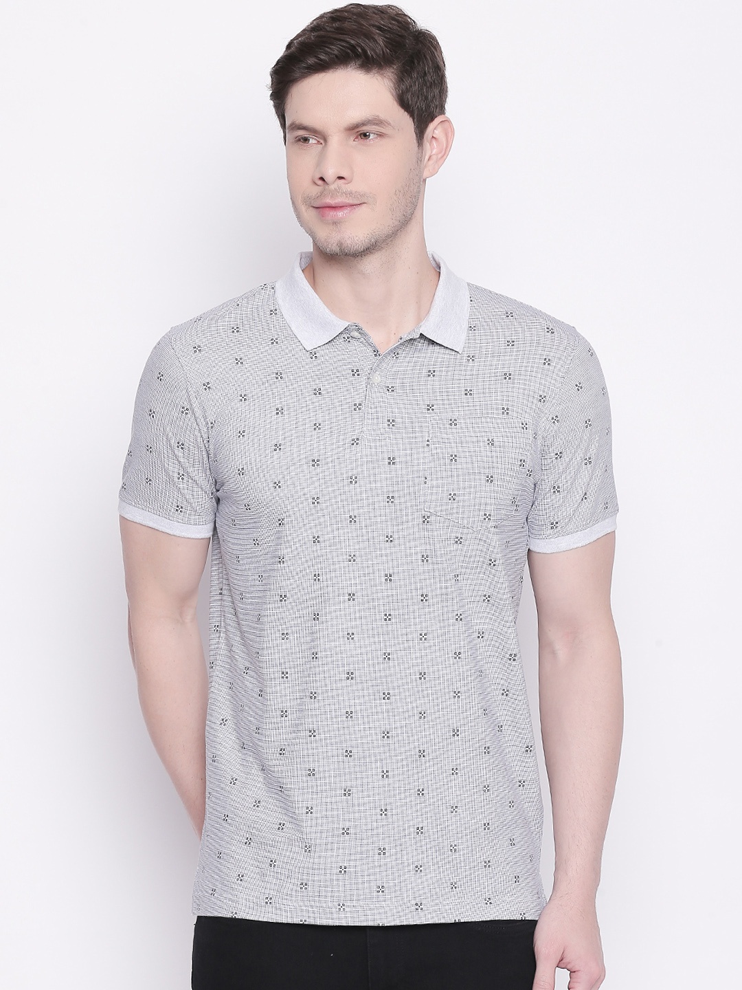 

BYFORD by Pantaloons Men Grey Printed Polo Collar T-shirt