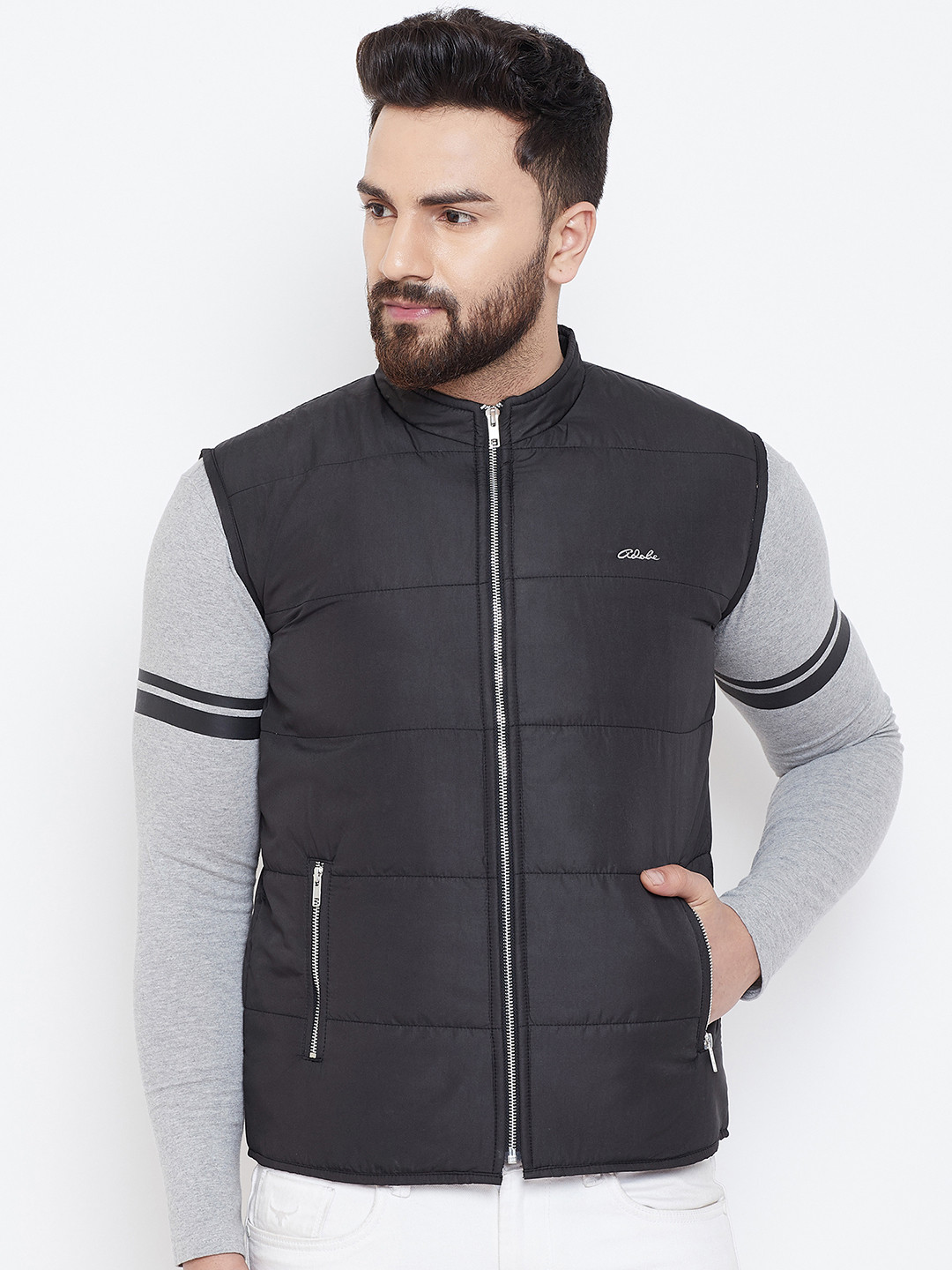 

Adobe Men Black Solid Padded Jacket