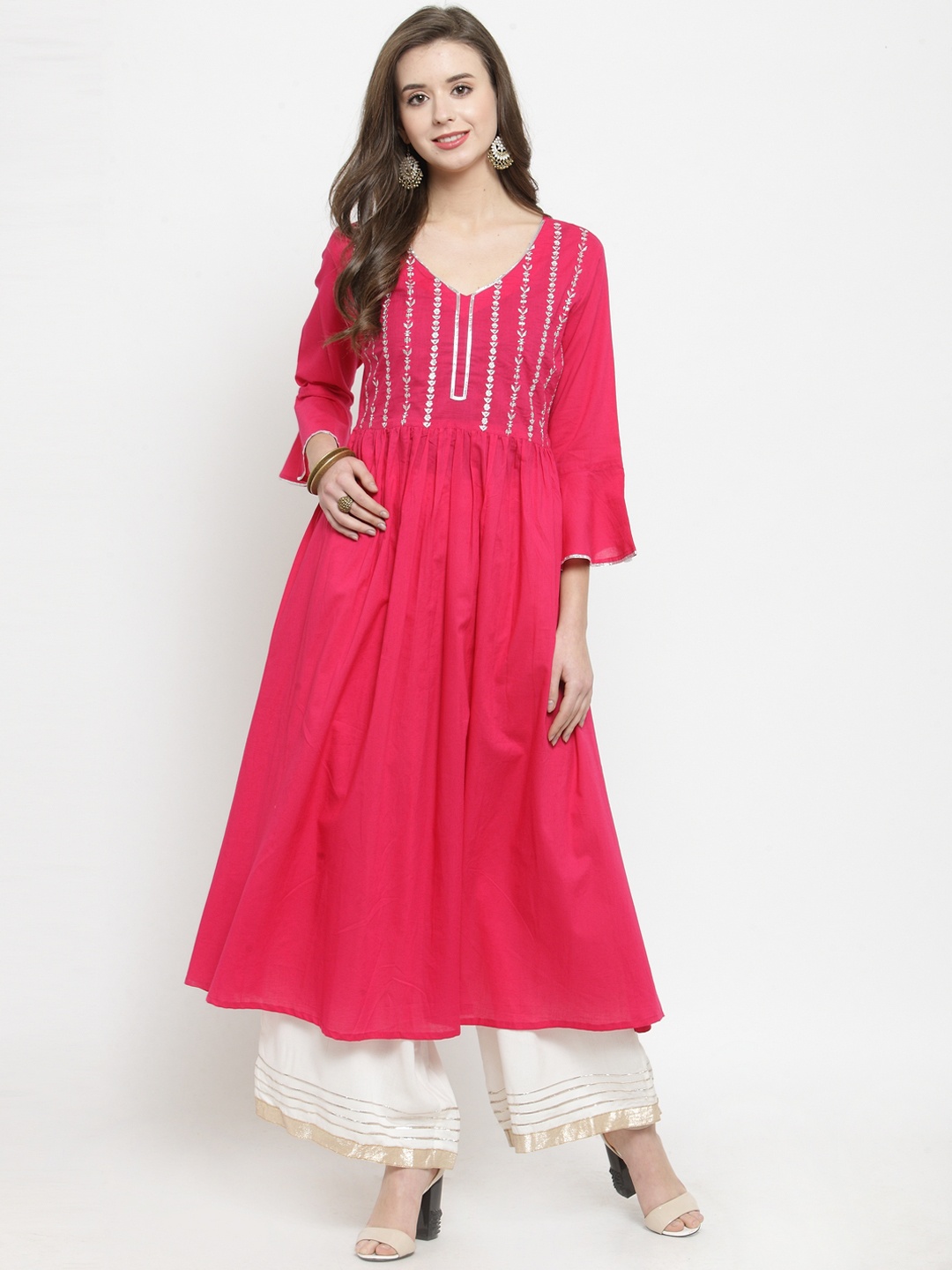

Varanga Women Fuchsia & White Embroidered Kurta with Palazzos