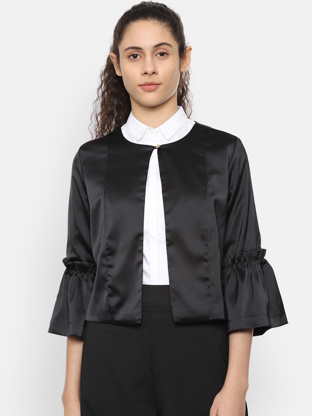 

Van Heusen Woman Women Black Solid Open Front Shrug