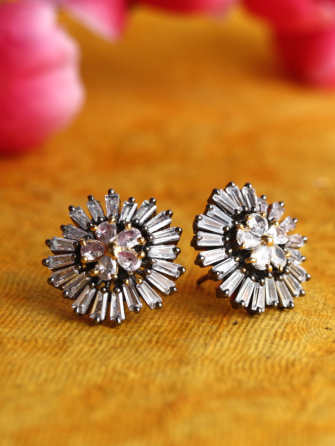 

Bhana Fashion Rhodium-Plated American Diamond Spiked Studs, White