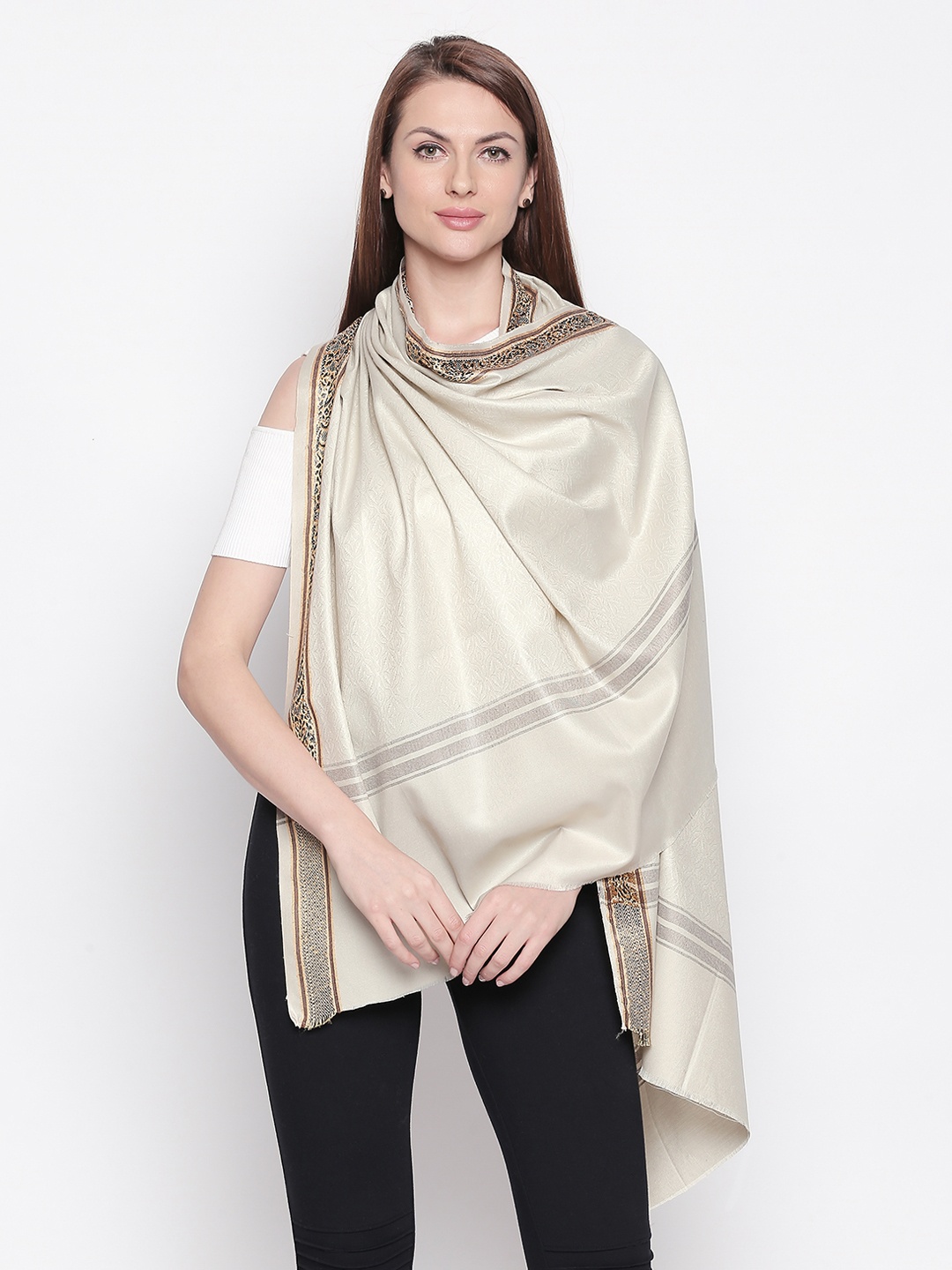 

Style Quotient Women Beige & Brown Woven Design Shawl, Cream