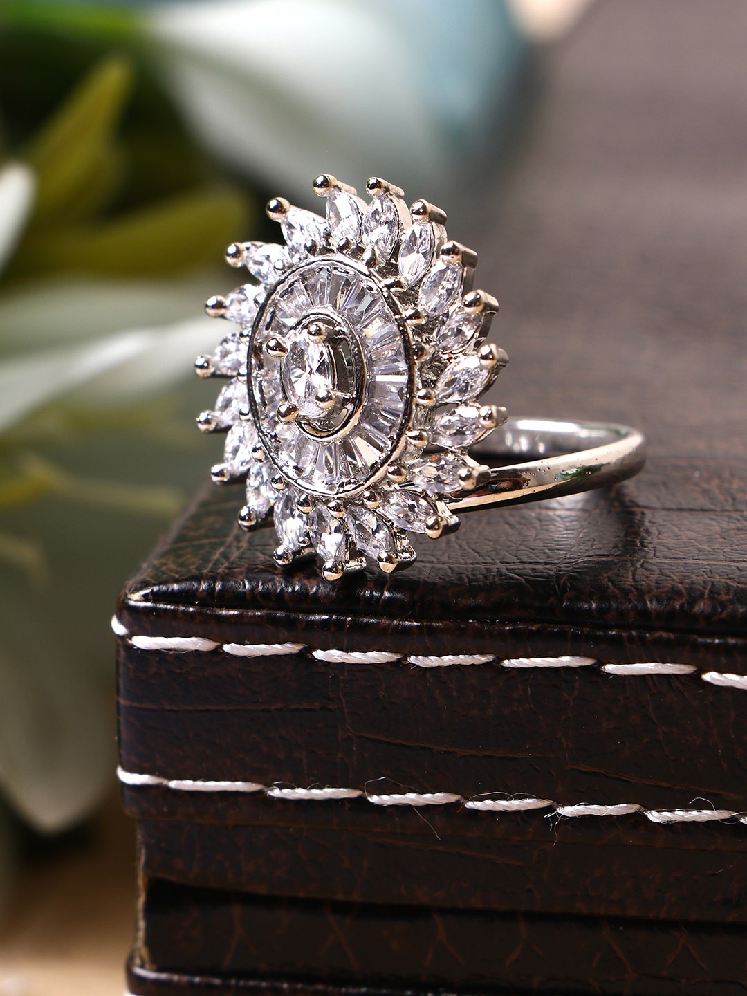 

Bhana Fashion Silver-Plated & White AD-Studded Handcrafted Finger Ring