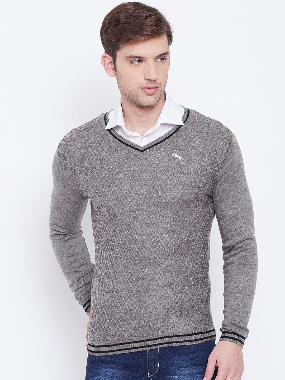 

JUMP USA Men Grey Self Design Pullover Sweater