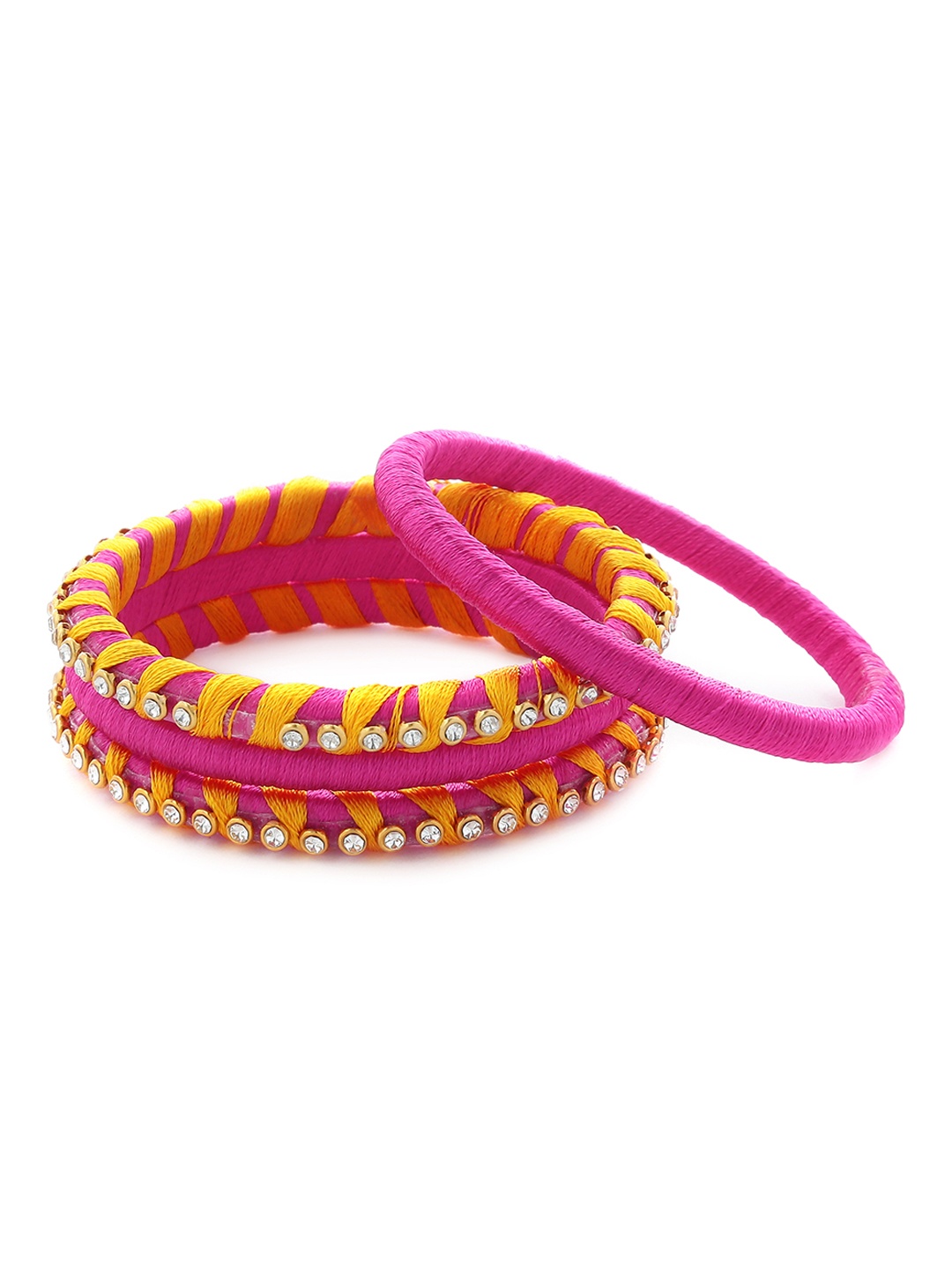 

AKSHARA Girls Set of 4 Pink & Yellow Stone-Studded Handcrafted Bangles