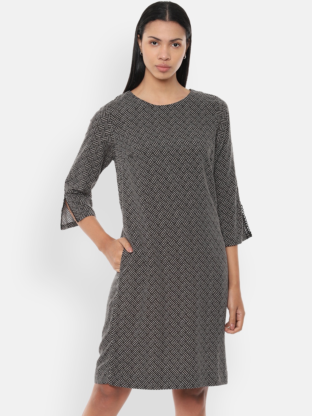 

Van Heusen Woman Grey Printed Fit and Flare Dress