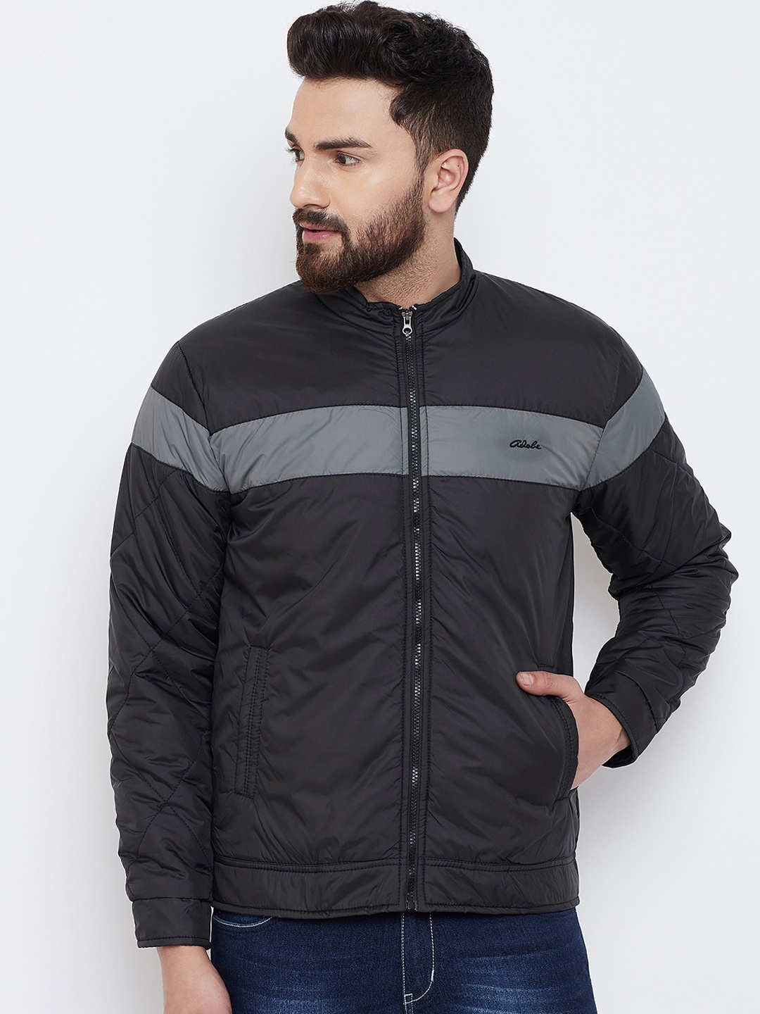 

Adobe Men Black Solid Padded Jacket