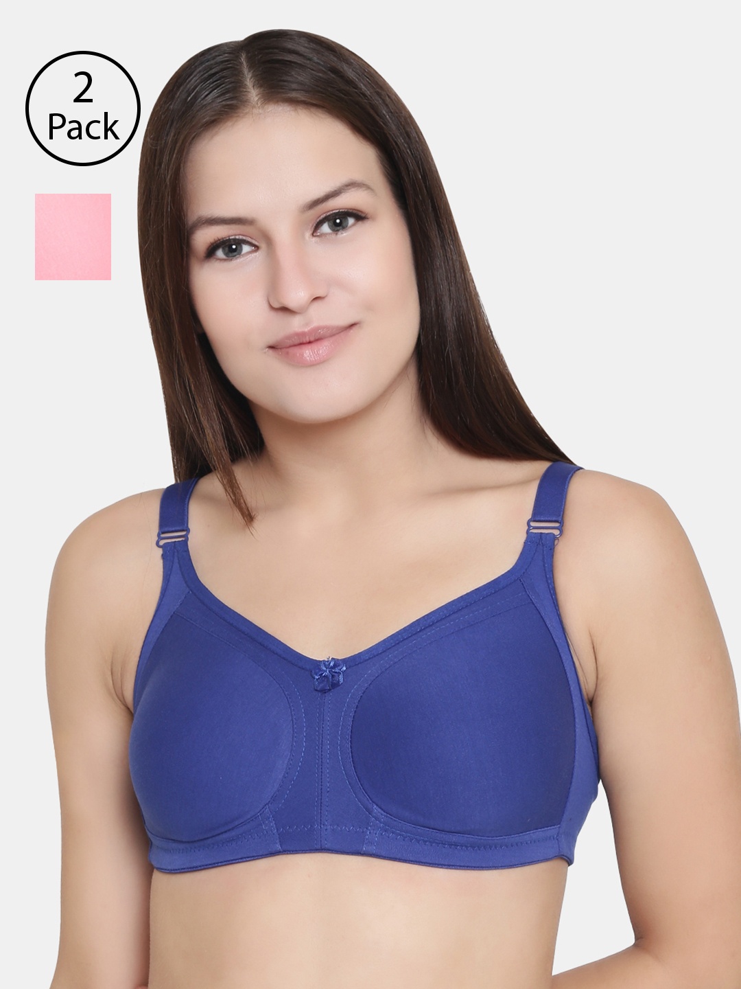 

Floret Pack of 2 Non Padded Non-Wired Cotton Full Coverage Everyday Bra With Moulded Cups, Blue