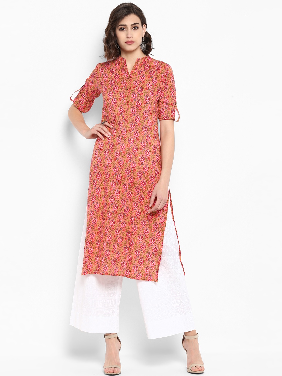 

Varanga Women Coral Orange & White Printed Kurta with Palazzos