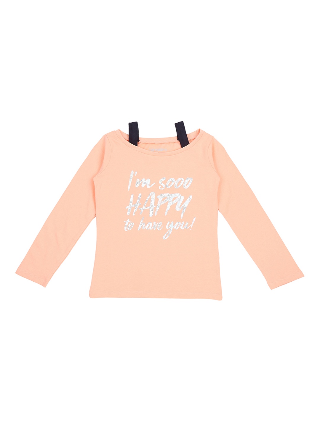 

Pantaloons Junior Girls Peach-Coloured Printed Round Neck Pure Cotton T-shirt