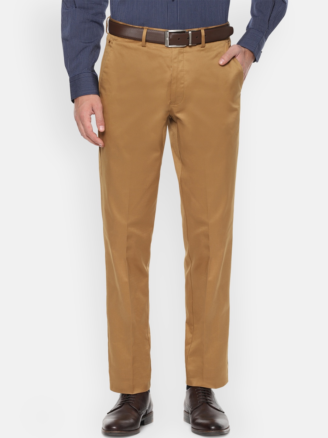 

Louis Philippe Men Khaki Brown Regular Fit Solid Regular Trousers