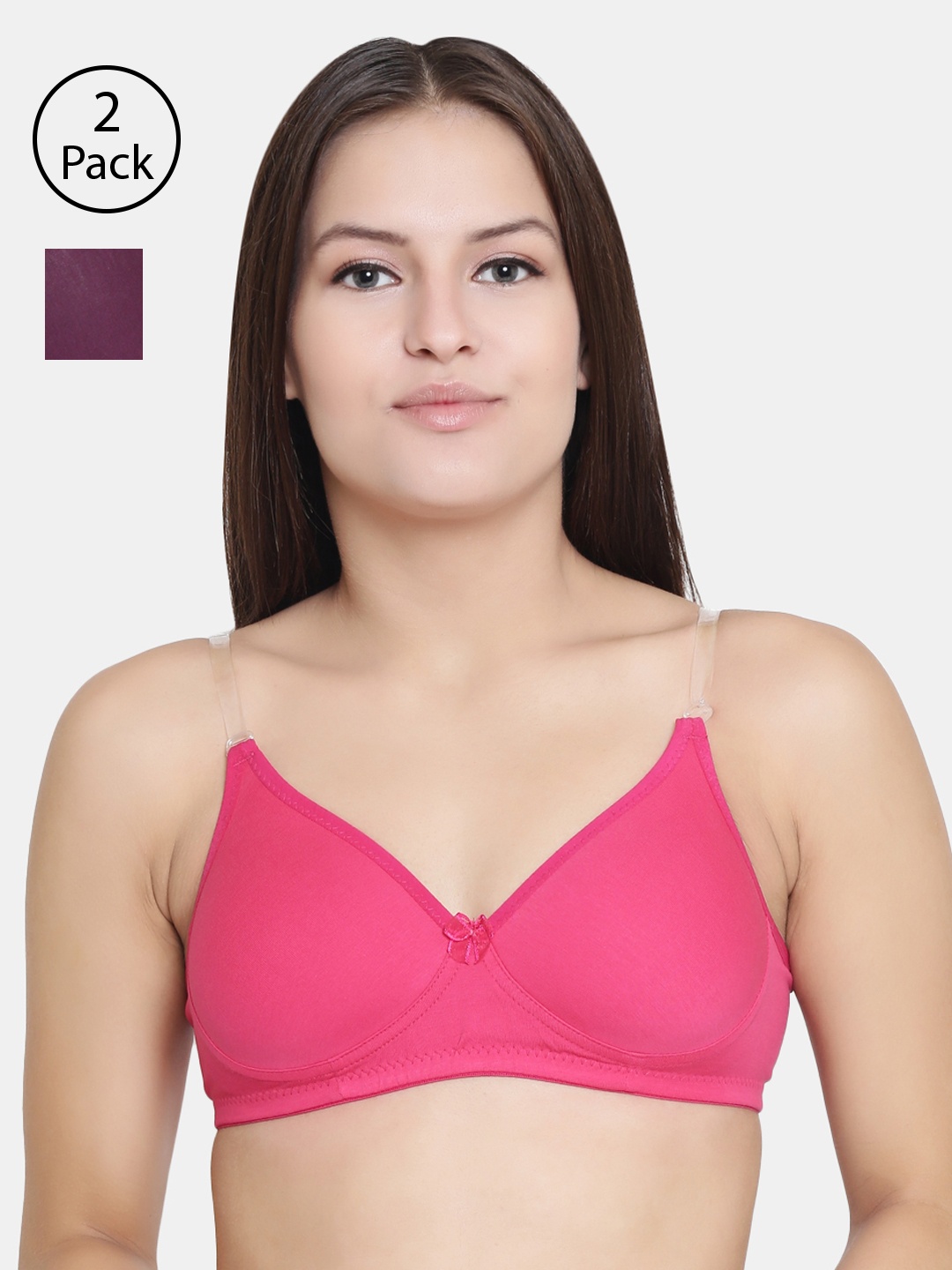 

Floret Pack of 2 Solid Non-Wired Lightly Padded T-shirt Bras, Magenta