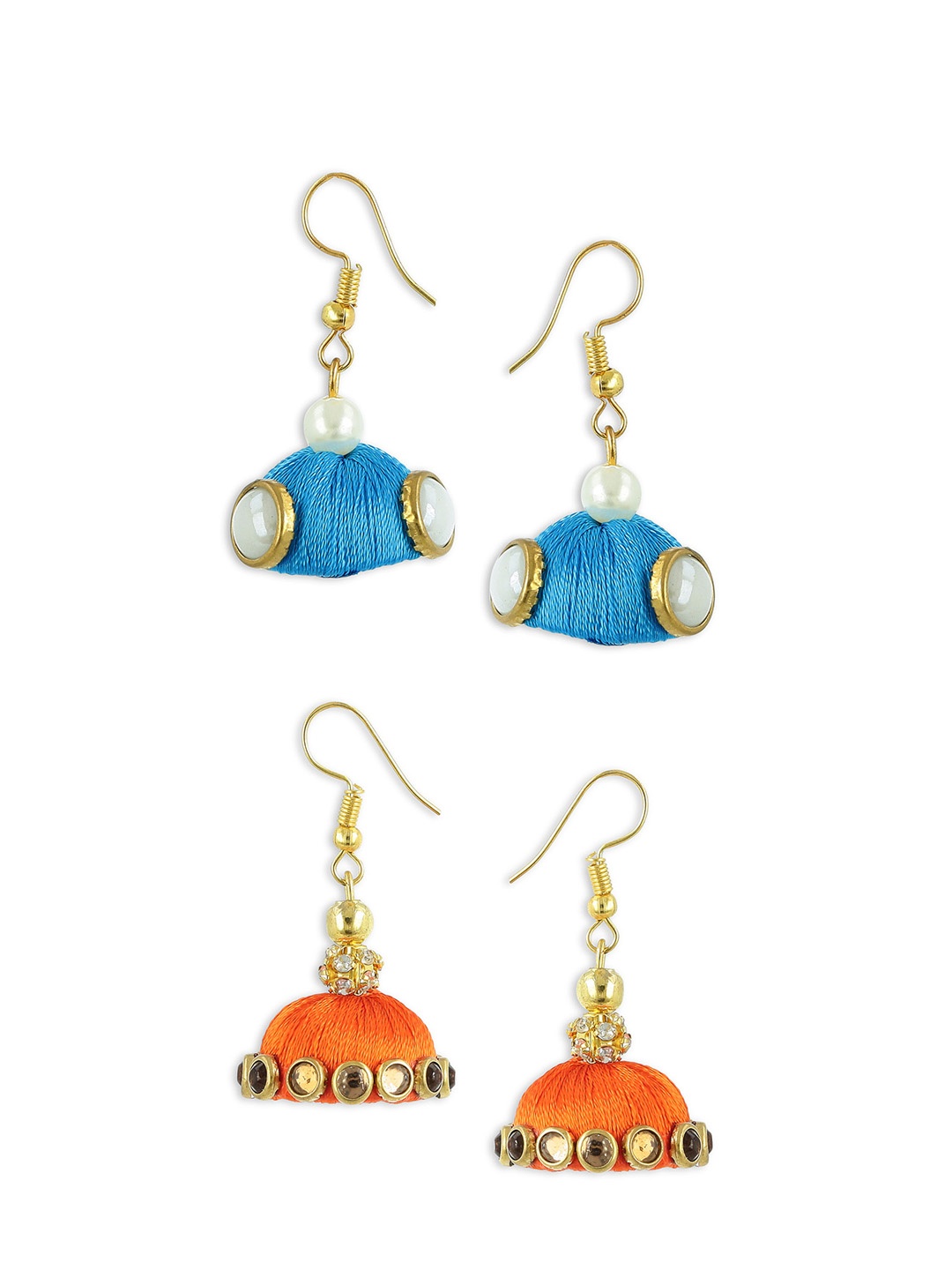 

AKSHARA Blue & Orange Dome Shaped Drop Earrings